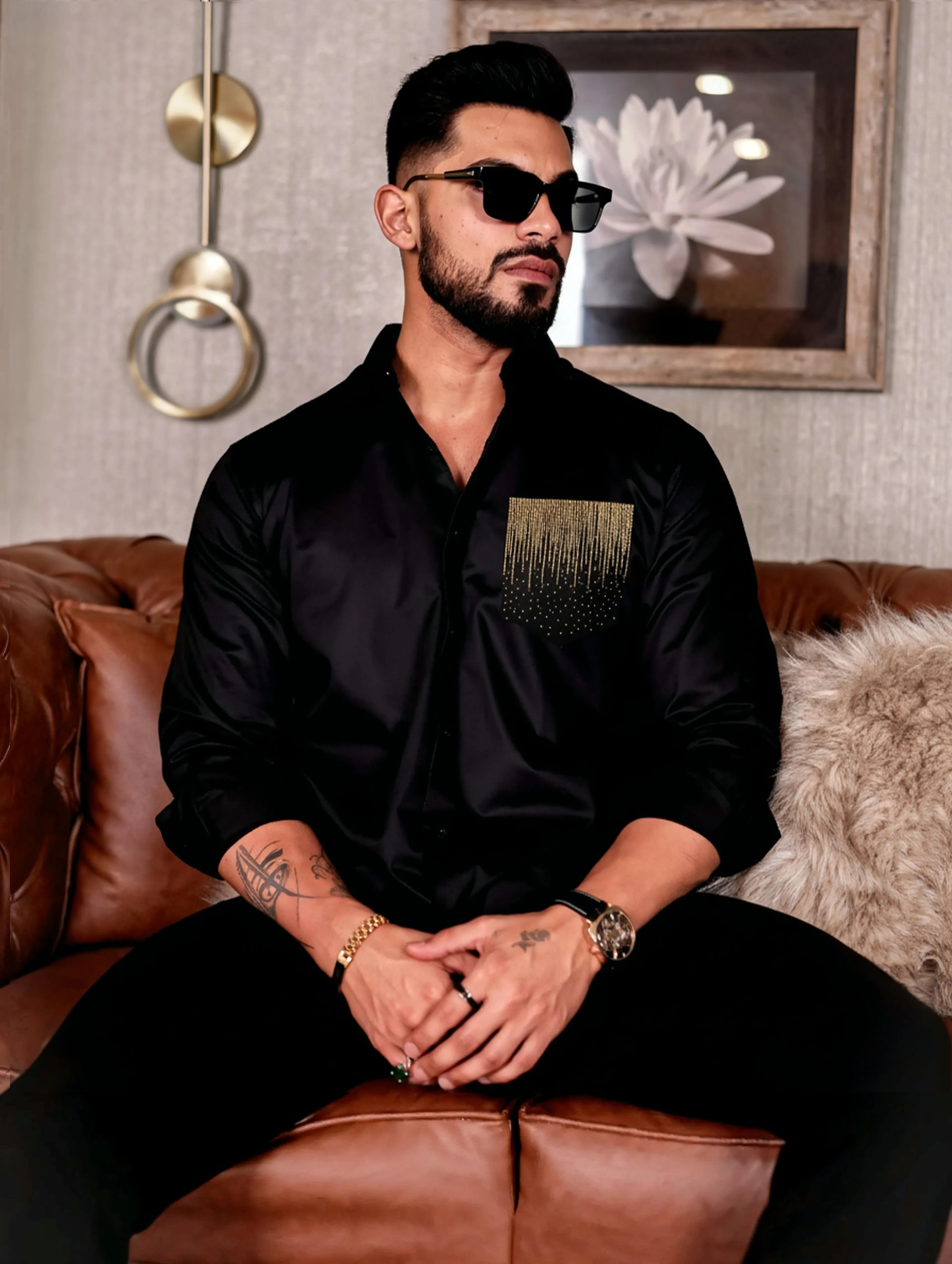 Black Royale with Gold Embellished Pocket Work