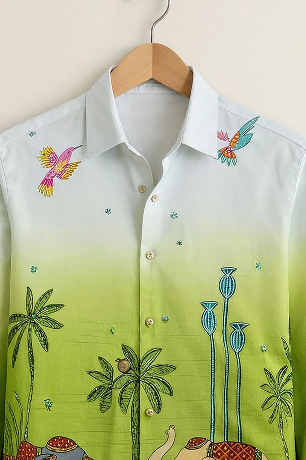 Men's Green Ombre Elephant Heritage Print Shirt
