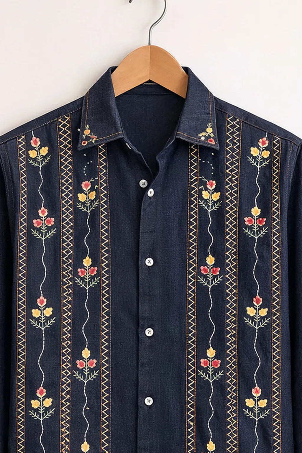 Indigo Bloom Embroidered Premium Shirt