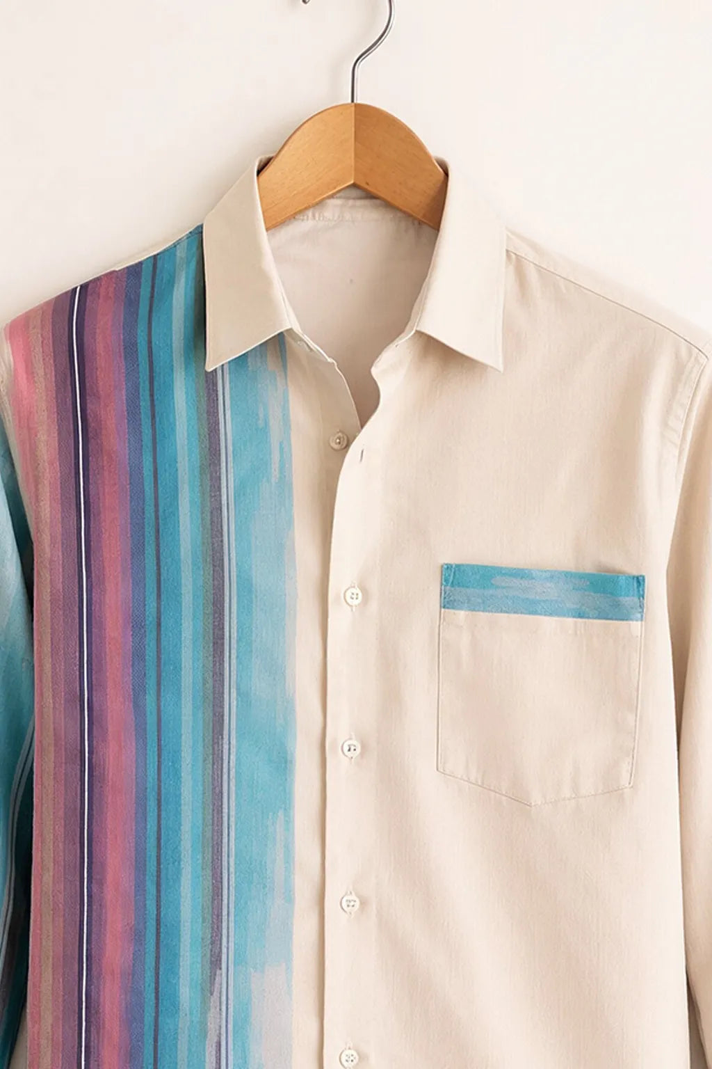 Men's Beige Multi-Stripe Panel Shirt