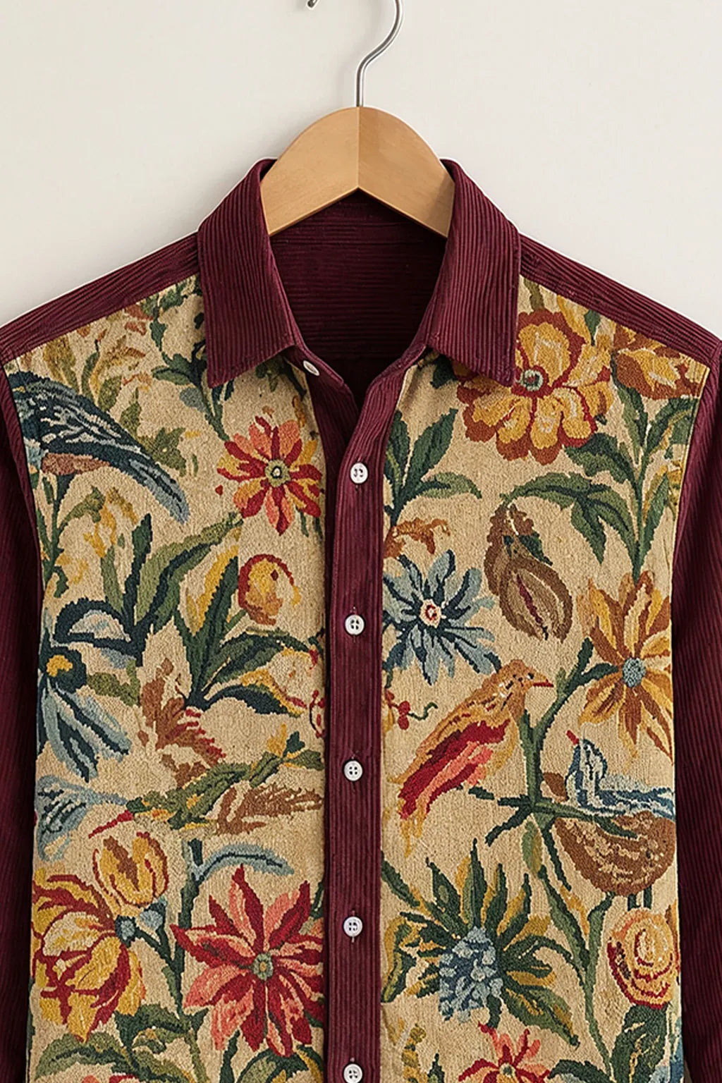 Men's Maroon Vintage Floral Tapestry Printed Shirt