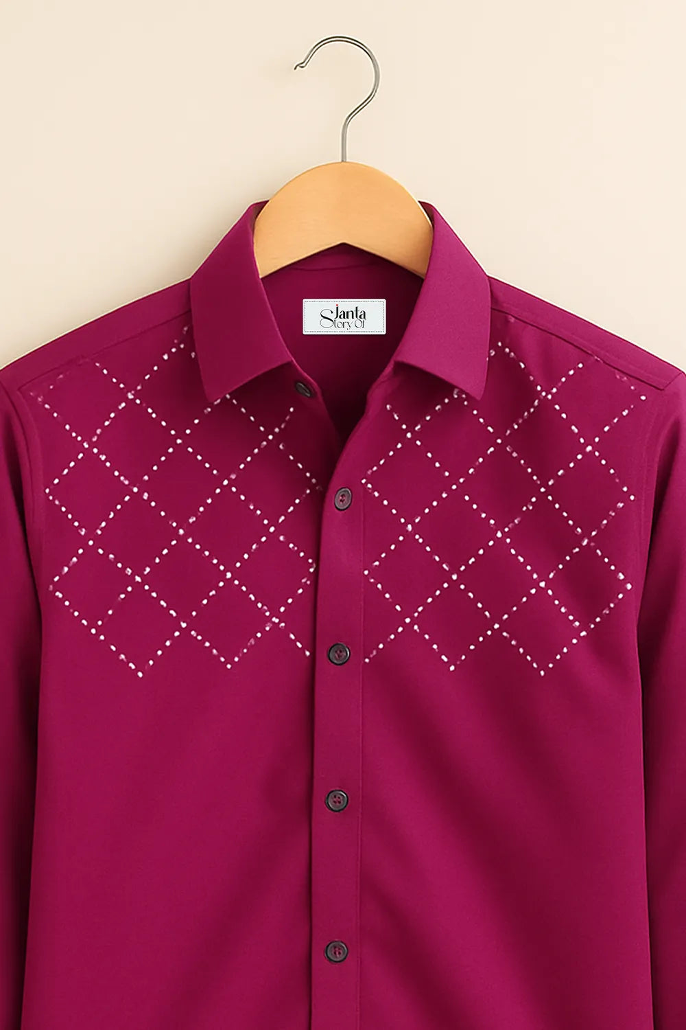 Men’s Classic Maroon Shirt with Subtle White Dot Embellishments