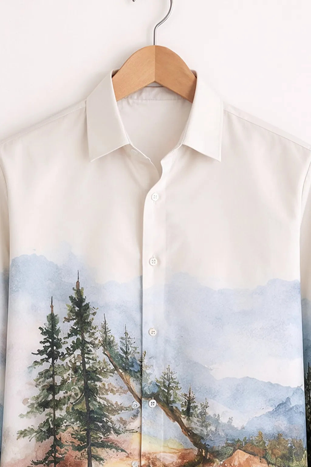 Ivory Mountain Landscape Scenic Print Shirt