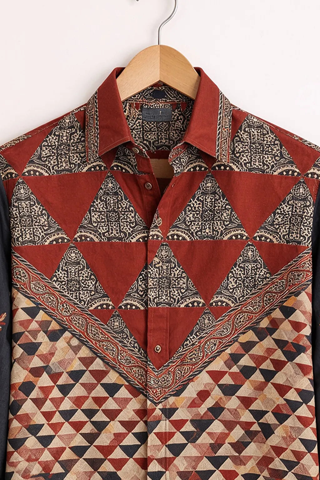 Rust Tribal Geometric Patchwork Shirt