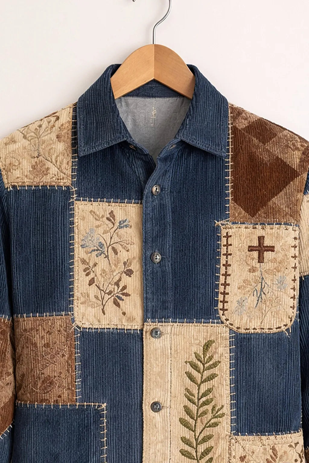 Men's Indigo Patchwork Corduroy Shirt