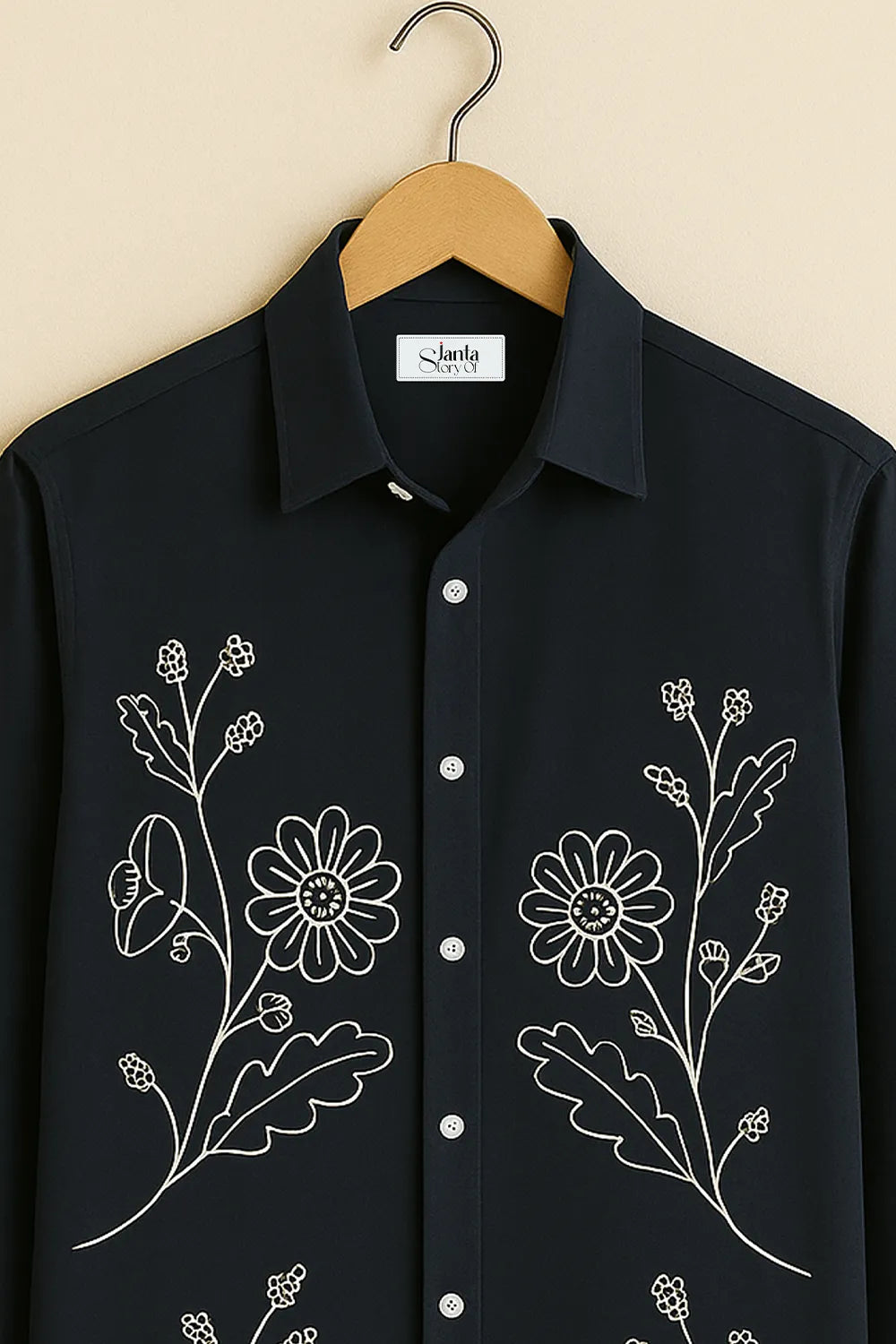 Men's Bloom Printed Black Shirt with Minimal Floral Design