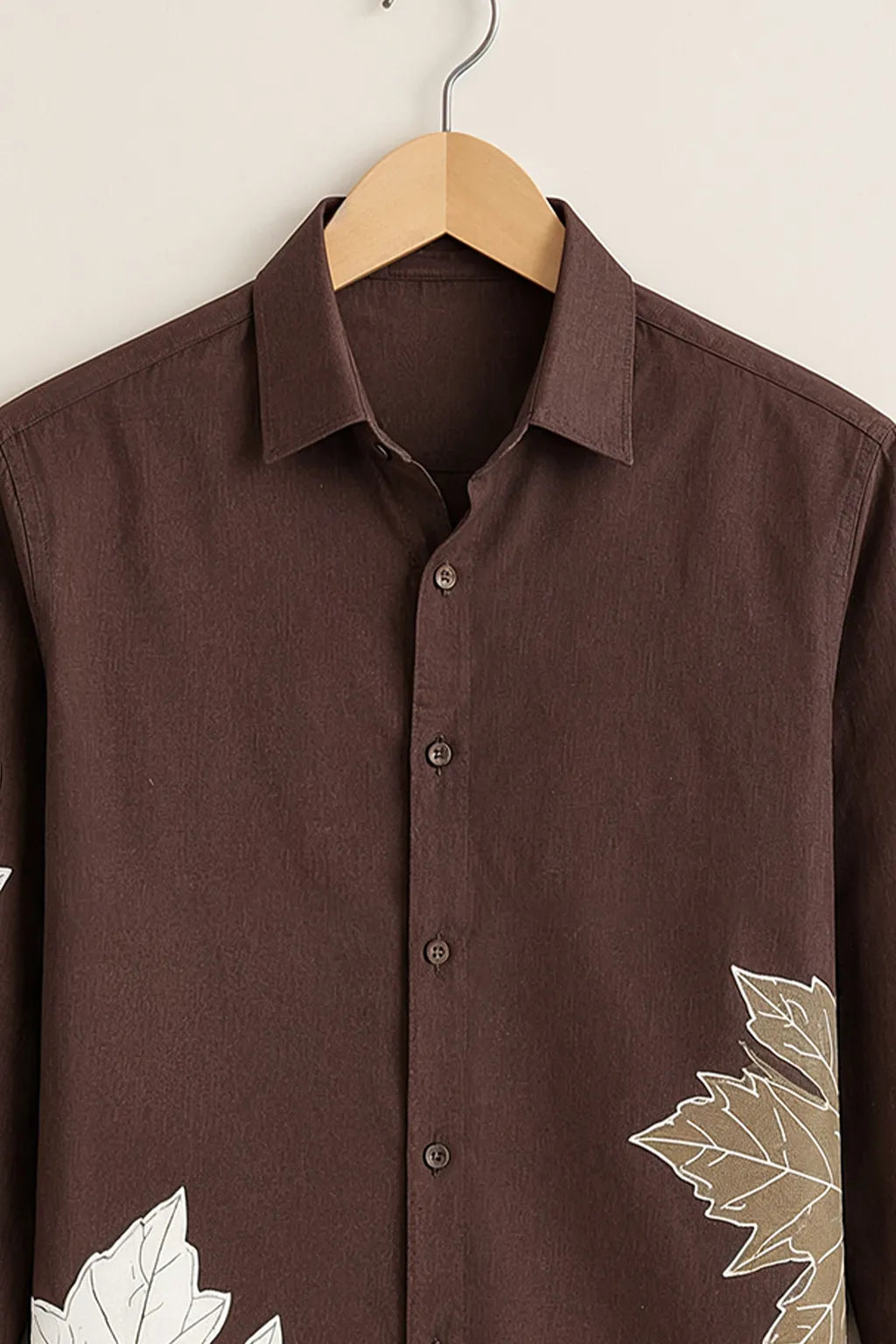 Men's Coffee Maple Leaf Printed Shirt