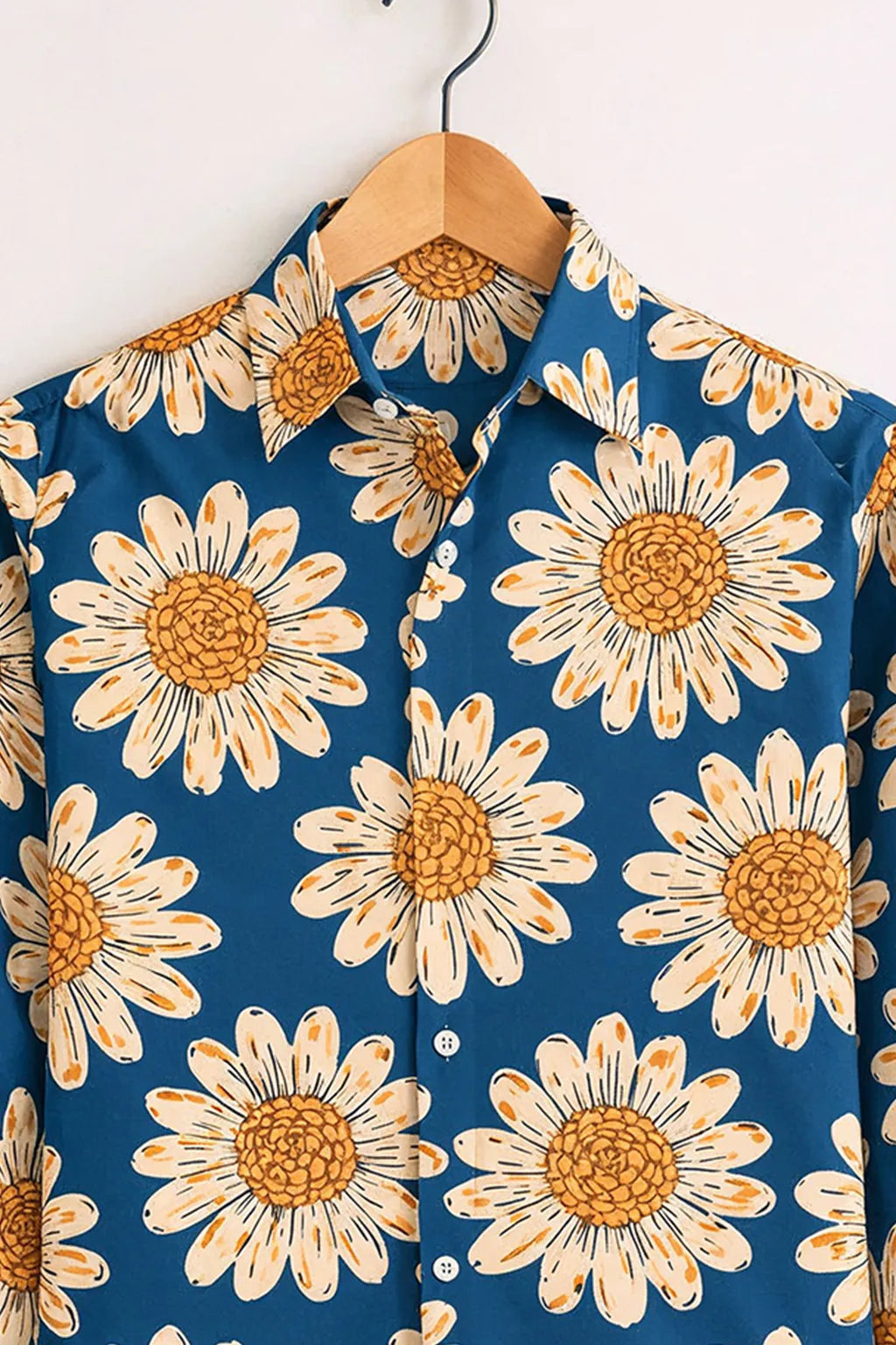 Sunflower Daisy Print Blue Premium Shirt