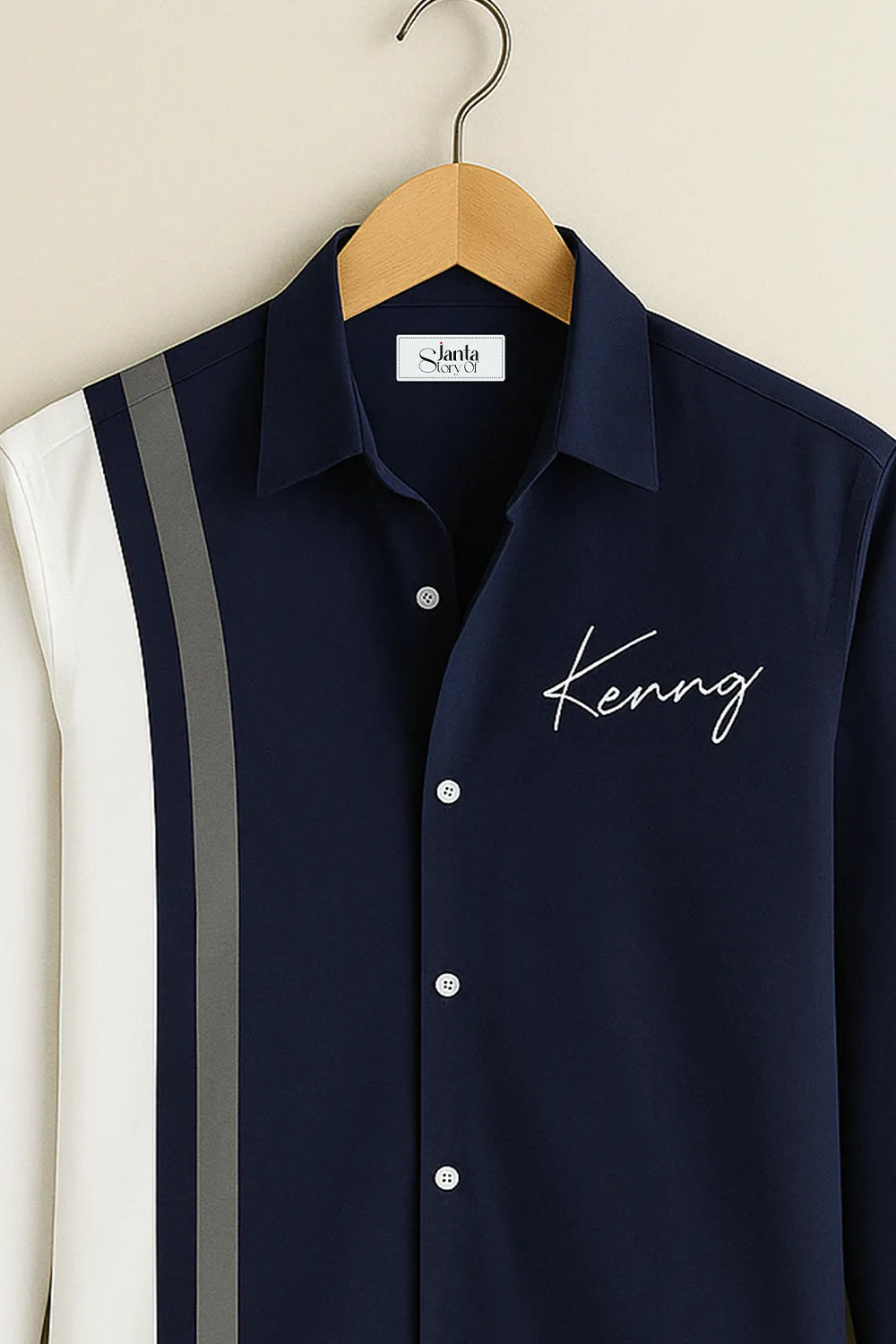 Men's Contrast Panel Shirt with Navy & White Colorblock with Signature for Modern Wear