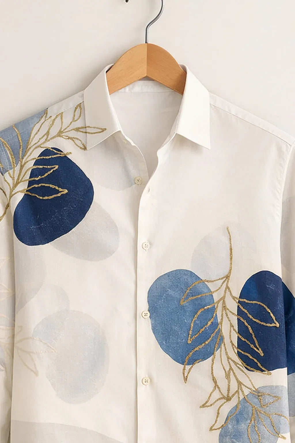 Abstract Leaf & Circle Print White Premium Shirt