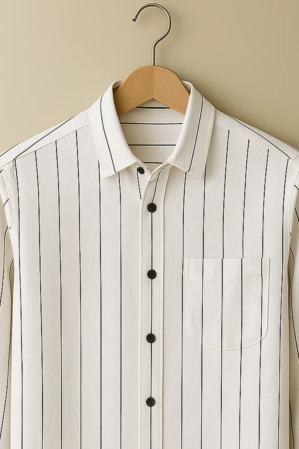 Men’s White Shirt with Classic Black Vertical Pinstripes