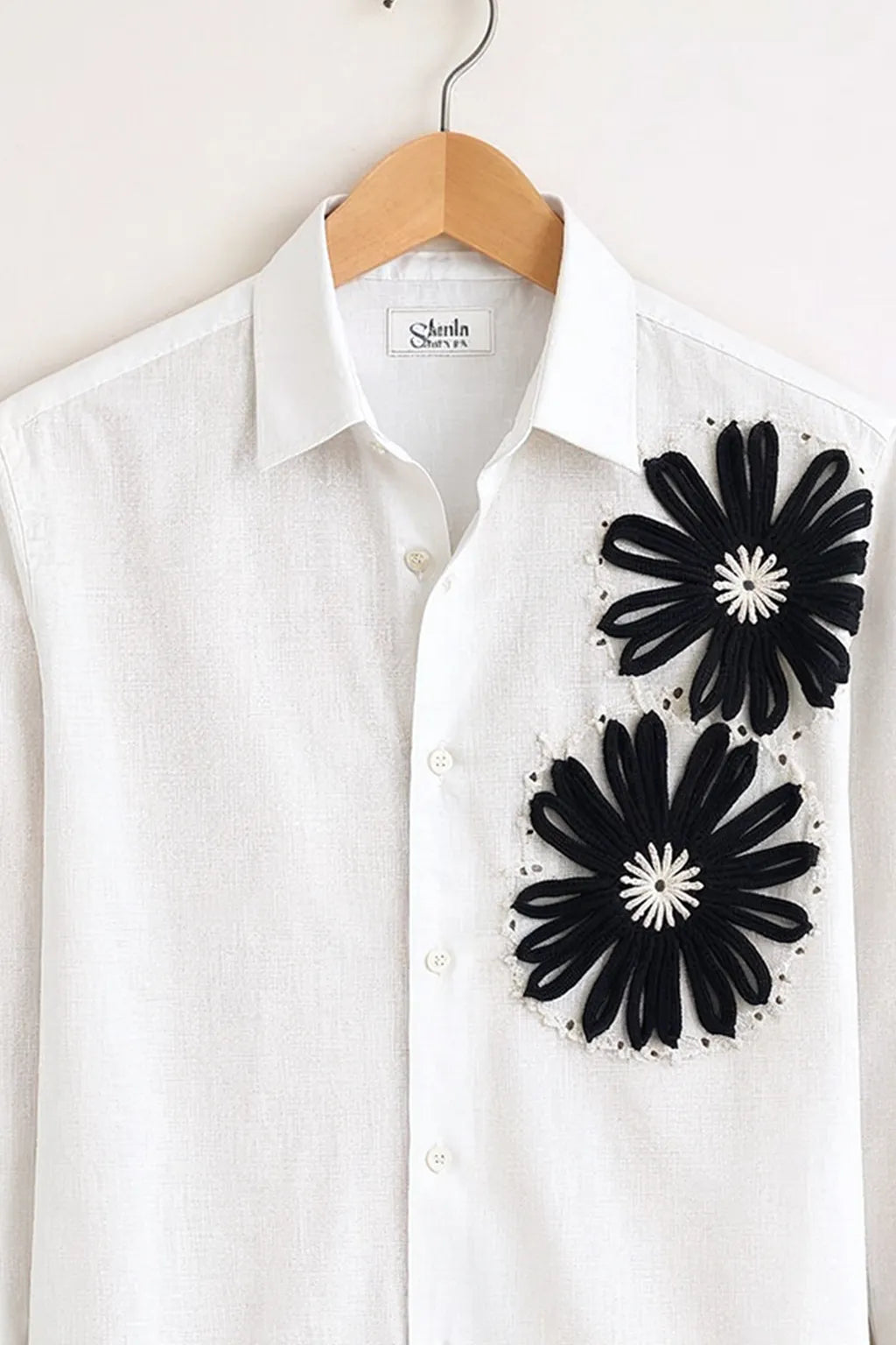 Black Floral Appliqué White Premium Shirt