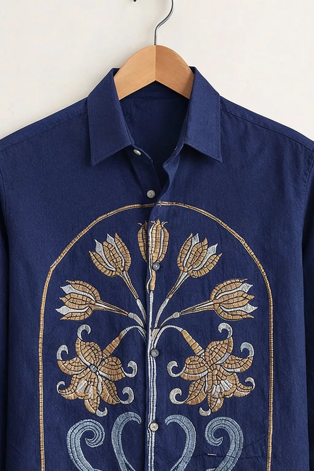 Men's Royal Floral Embroidery Shirt