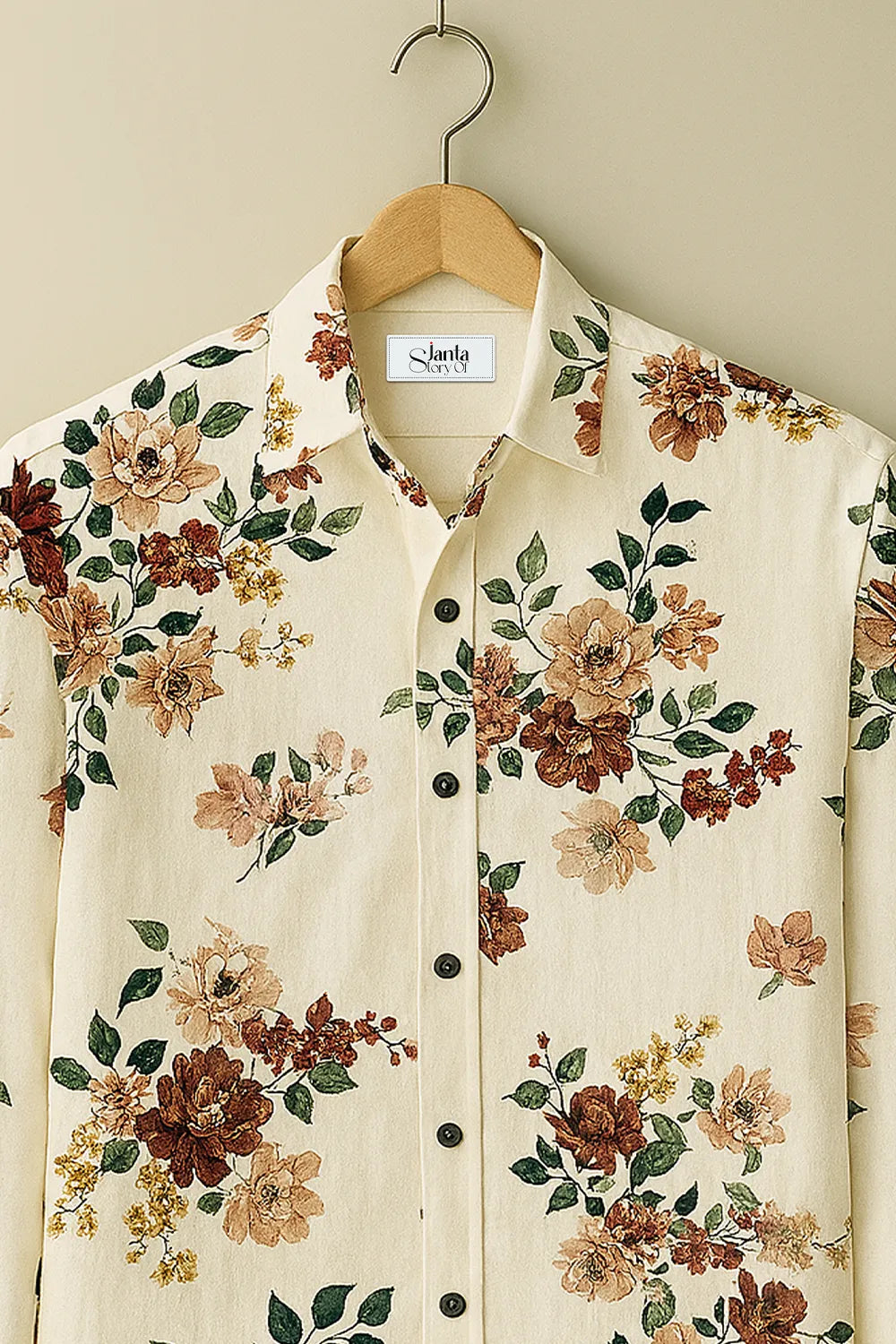 Vintage Blossom Cream Floral Shirt Elegant Cotton Shirt with Classic Botanical Print