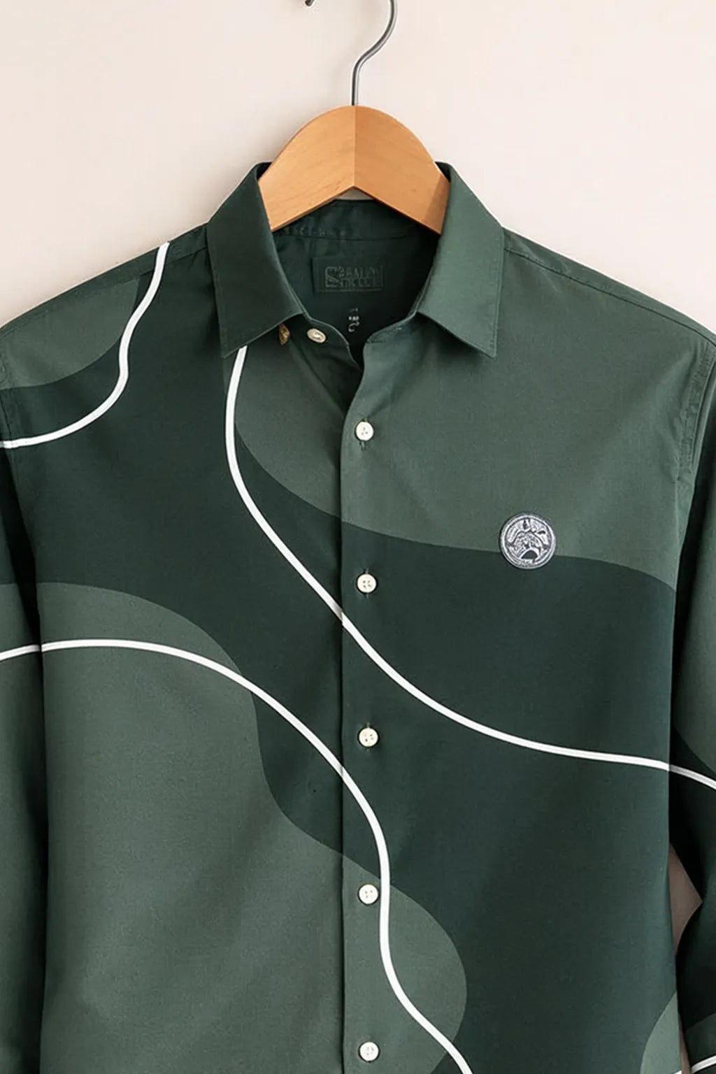 Abstract Wave Print Olive Green Premium Shirt
