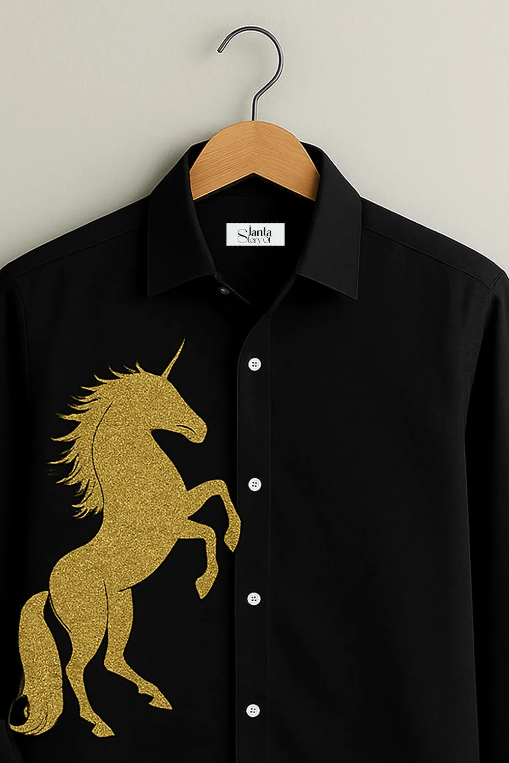 Men’s Luxe Black Shirt with Majestic Golden Unicorn Embroider