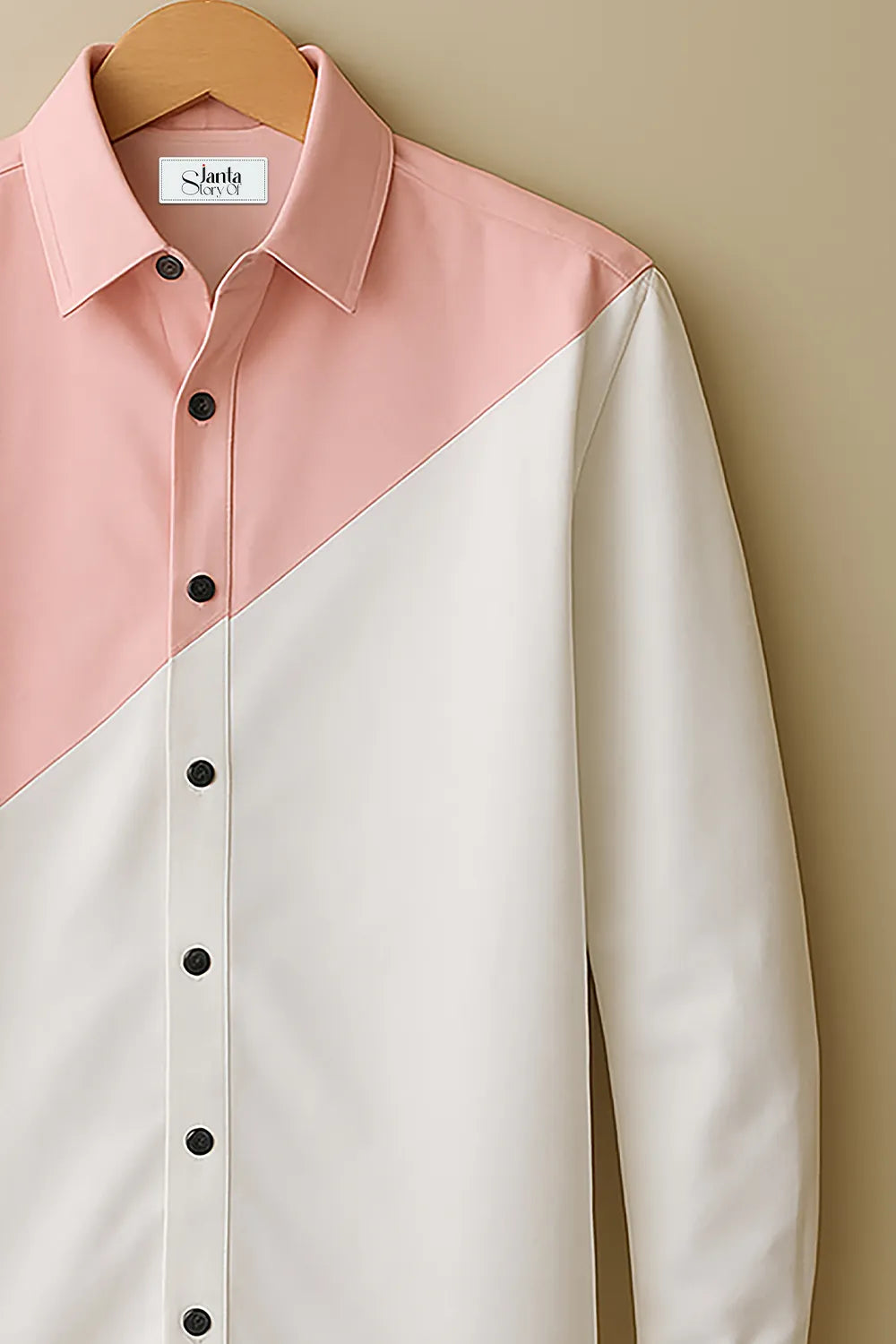 Men’s Contemporary Colorblock Elegance Shirt with Soft Pink & Off White Fusion in Minimalist Design