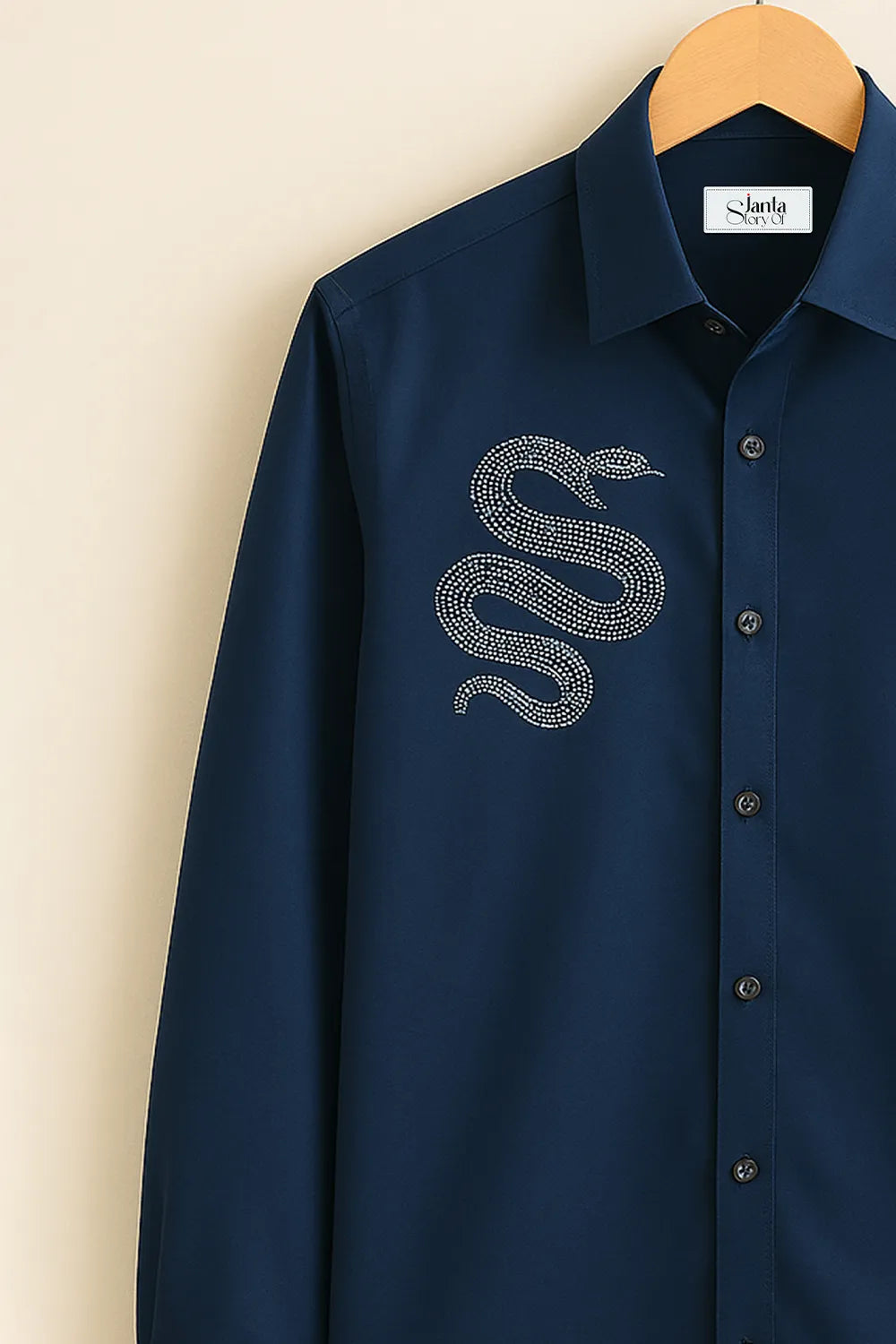 Men’s Midnight Navy Shirt with Striking Snake Embellishment