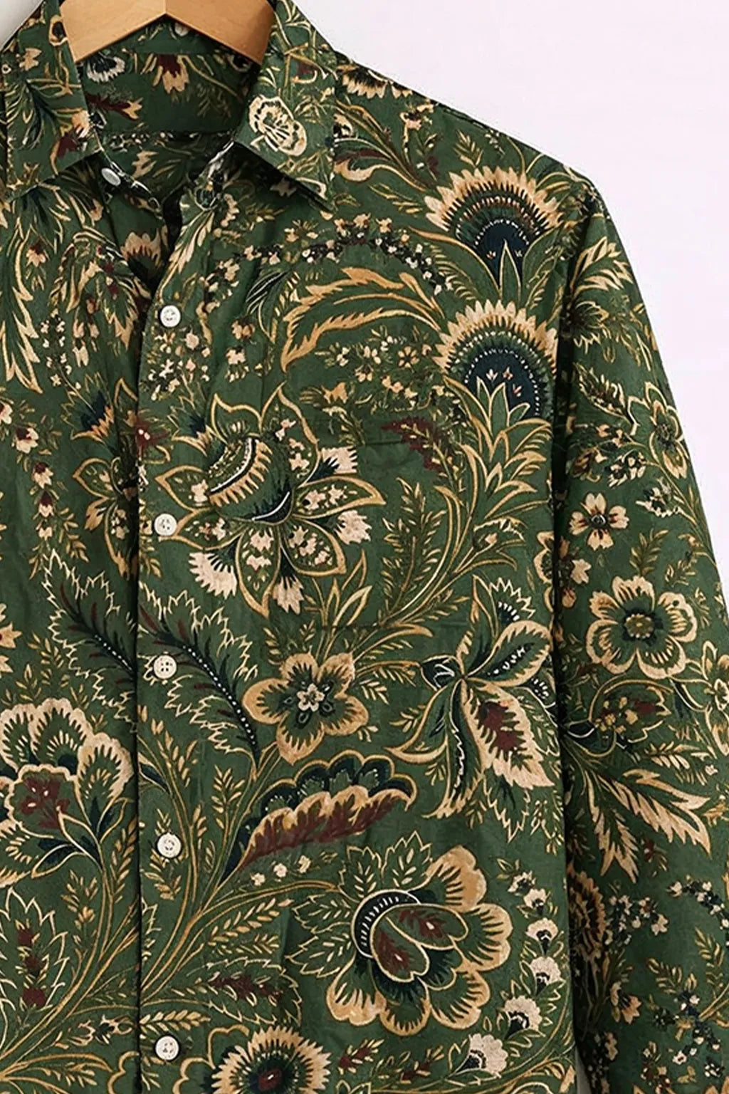 Oriental Floral All-Over Print Green Premium Shirt