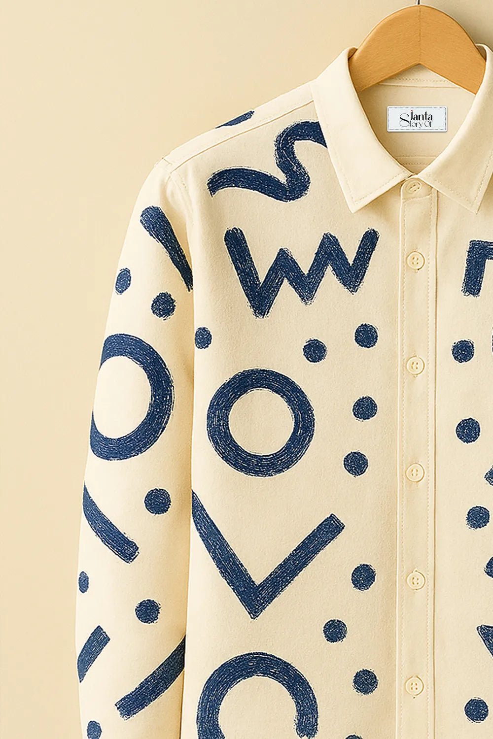 Men’s Beige Doodle with Bold Navy Abstract Pattern Printed Shirt