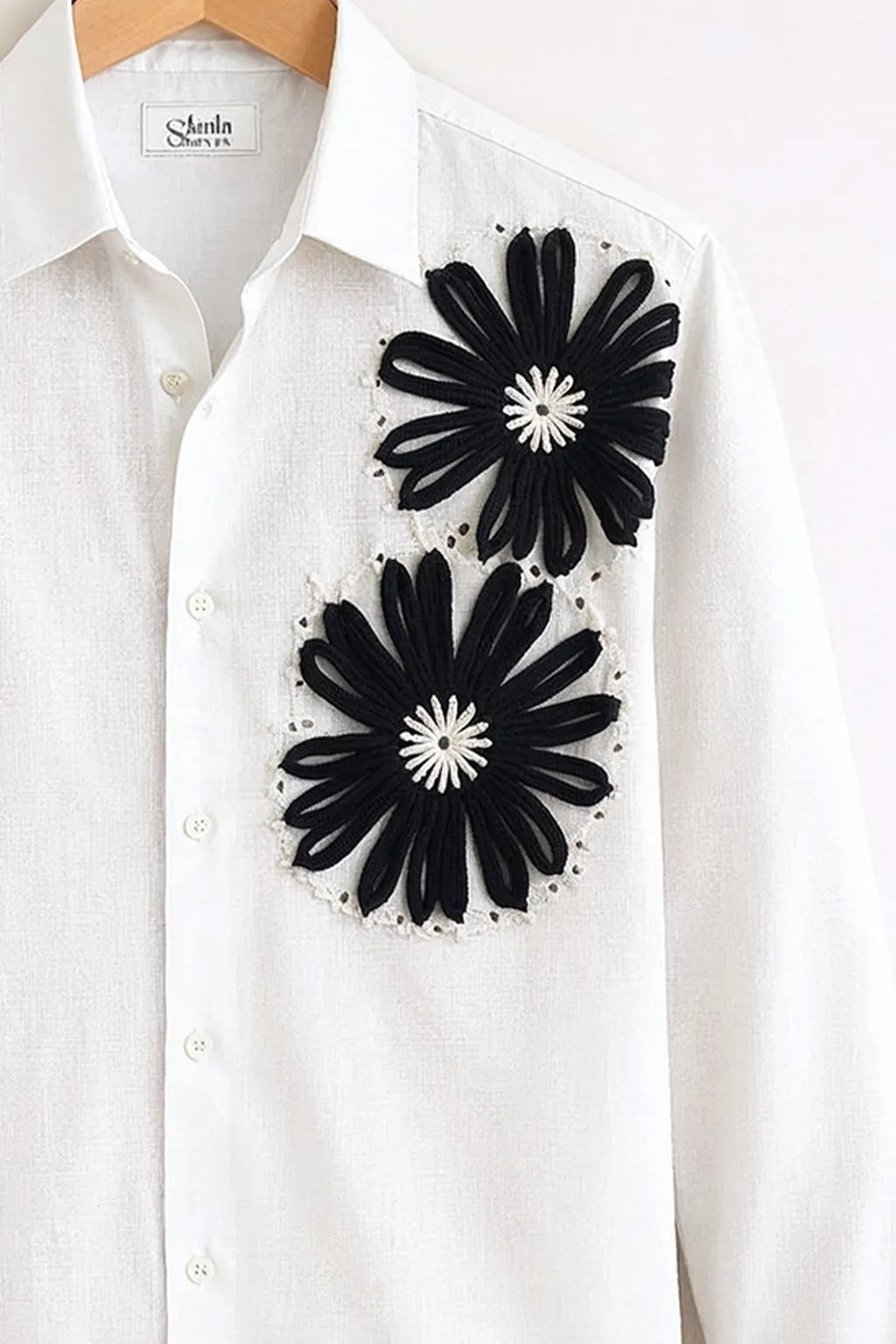 Black Floral Appliqué White Premium Shirt
