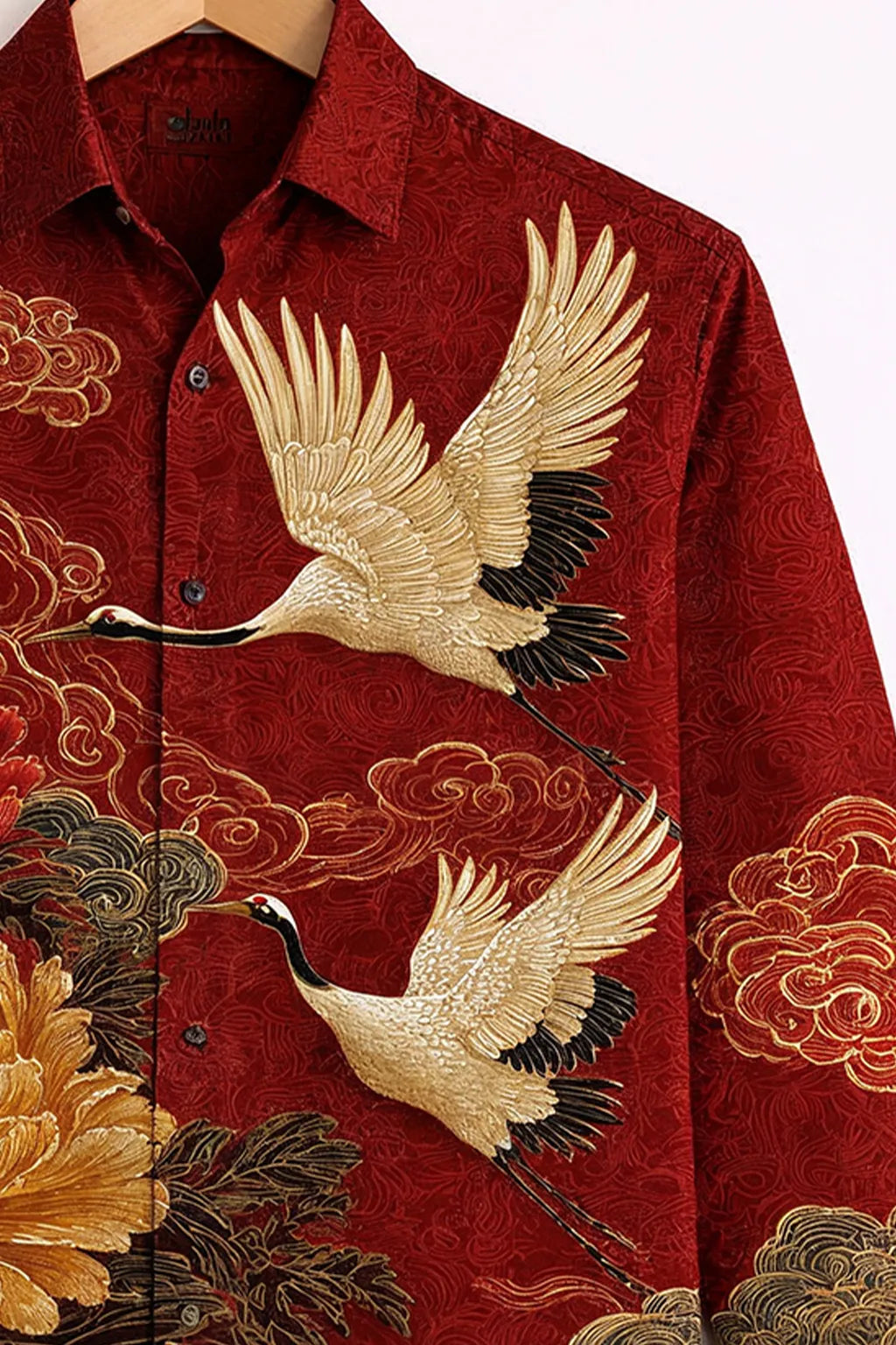 Luxury Oriental Print Shirt – Crimson