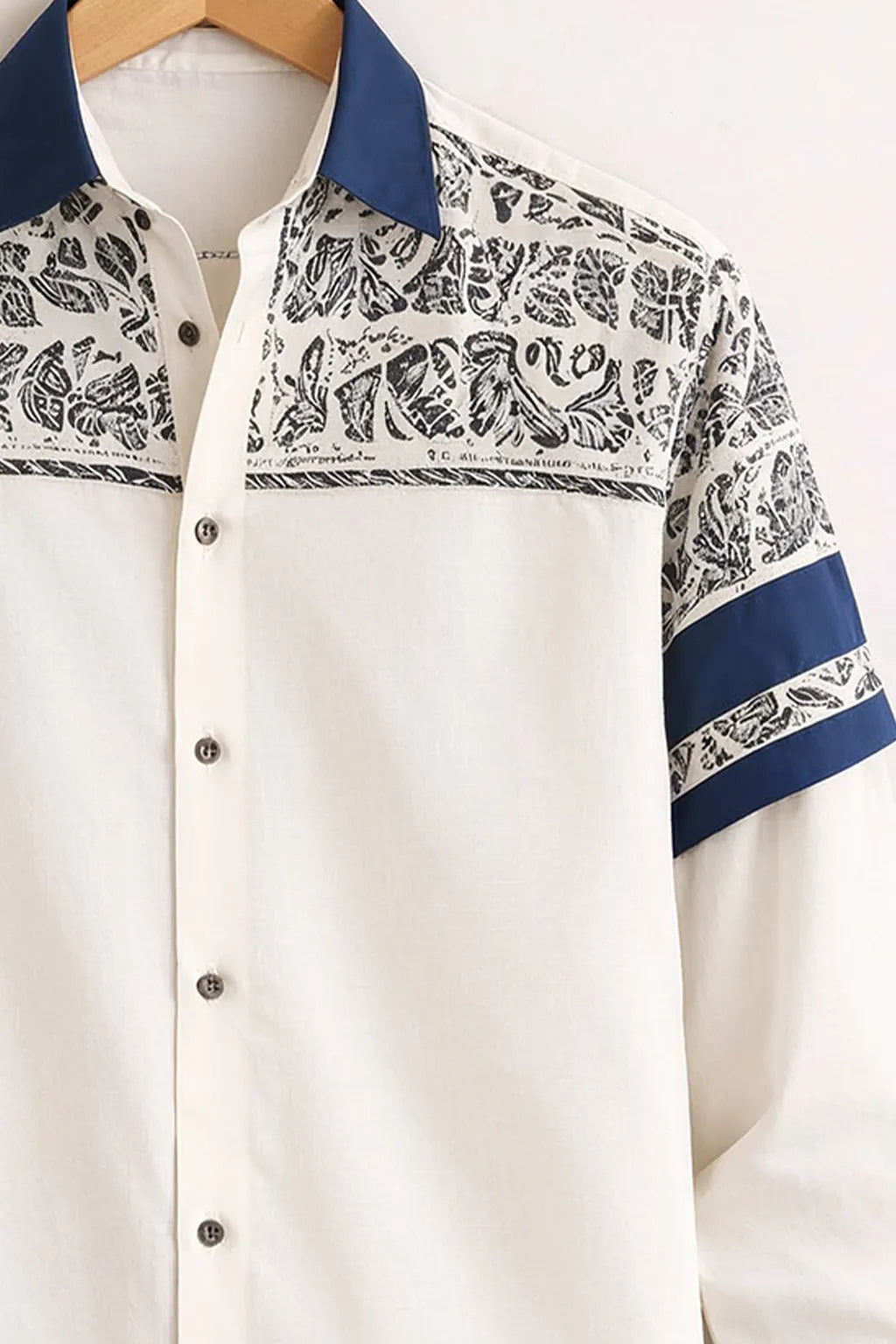 Tribal Panel Contrast Collar White Premium Shirt
