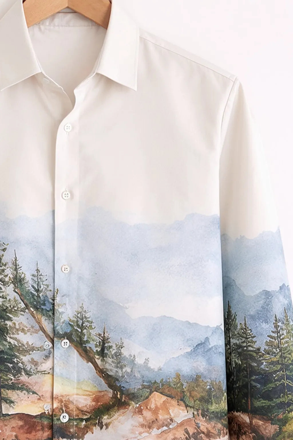 Ivory Mountain Landscape Scenic Print Shirt