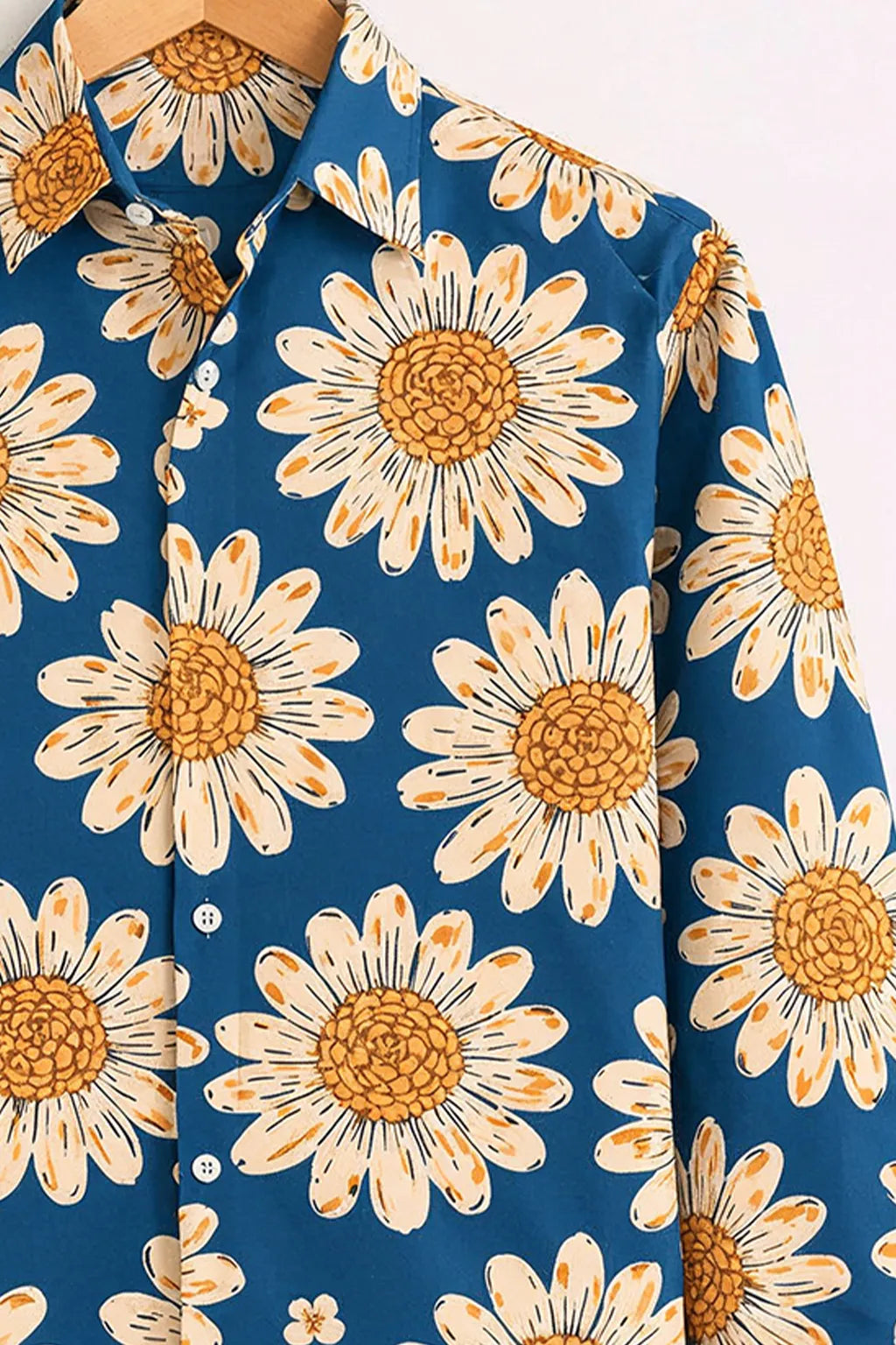 Sunflower Daisy Print Blue Premium Shirt