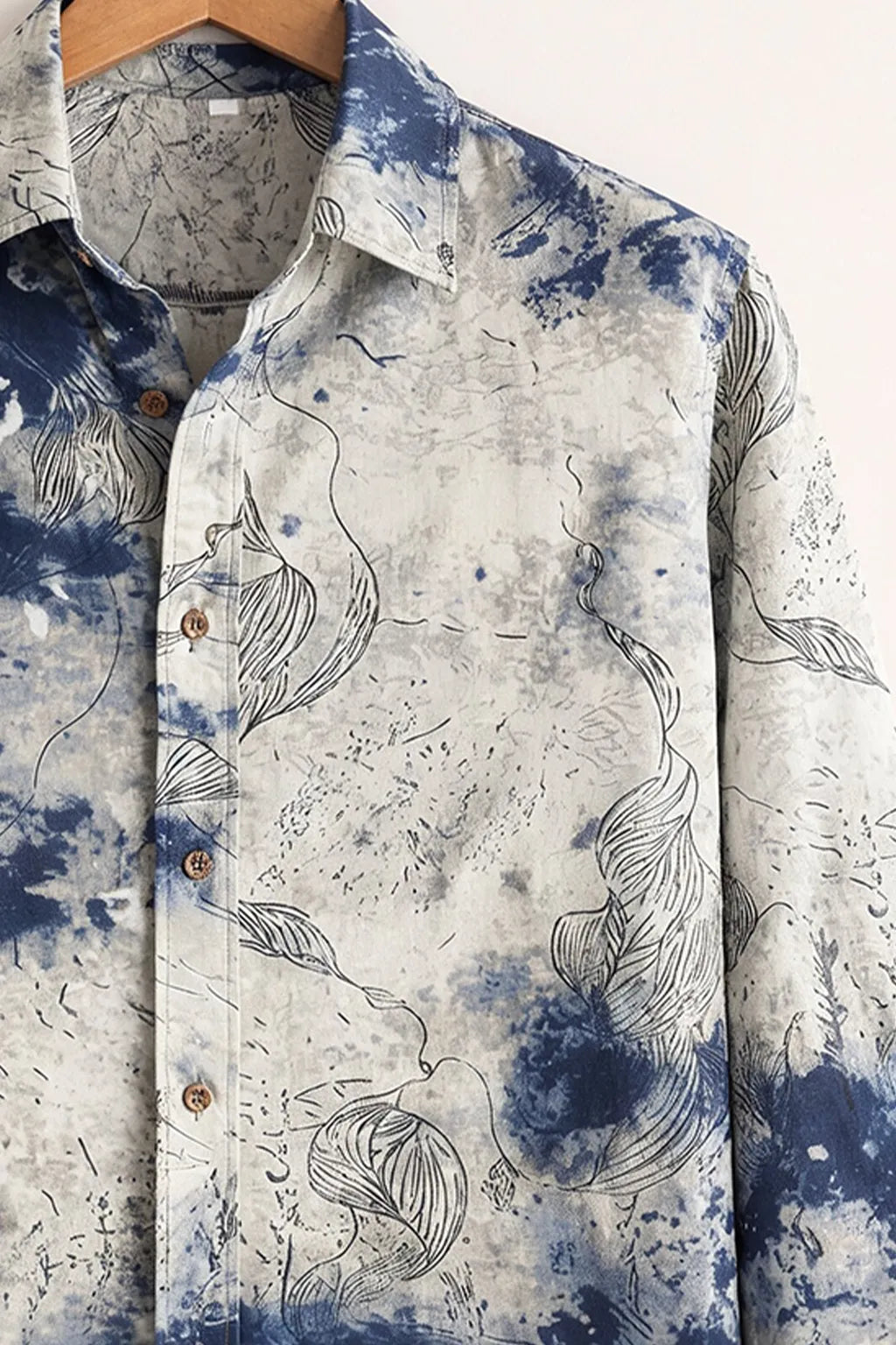 Men's Indigo Artistic Texture Design Shirt