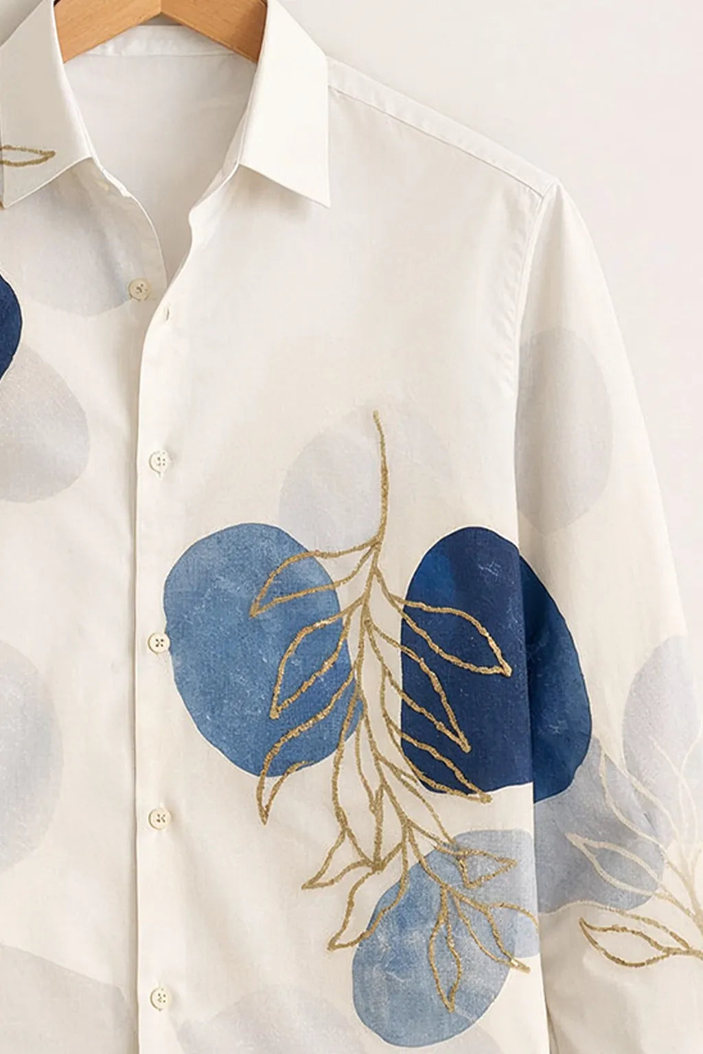 Abstract Leaf & Circle Print White Premium Shirt
