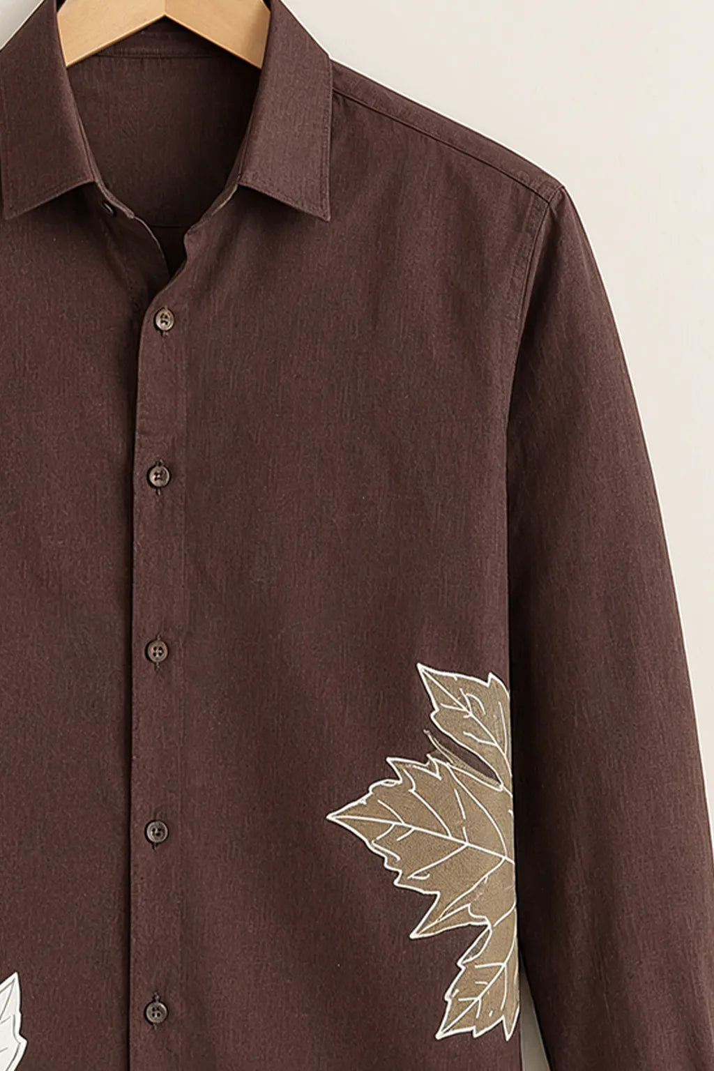 Men's Coffee Maple Leaf Printed Shirt