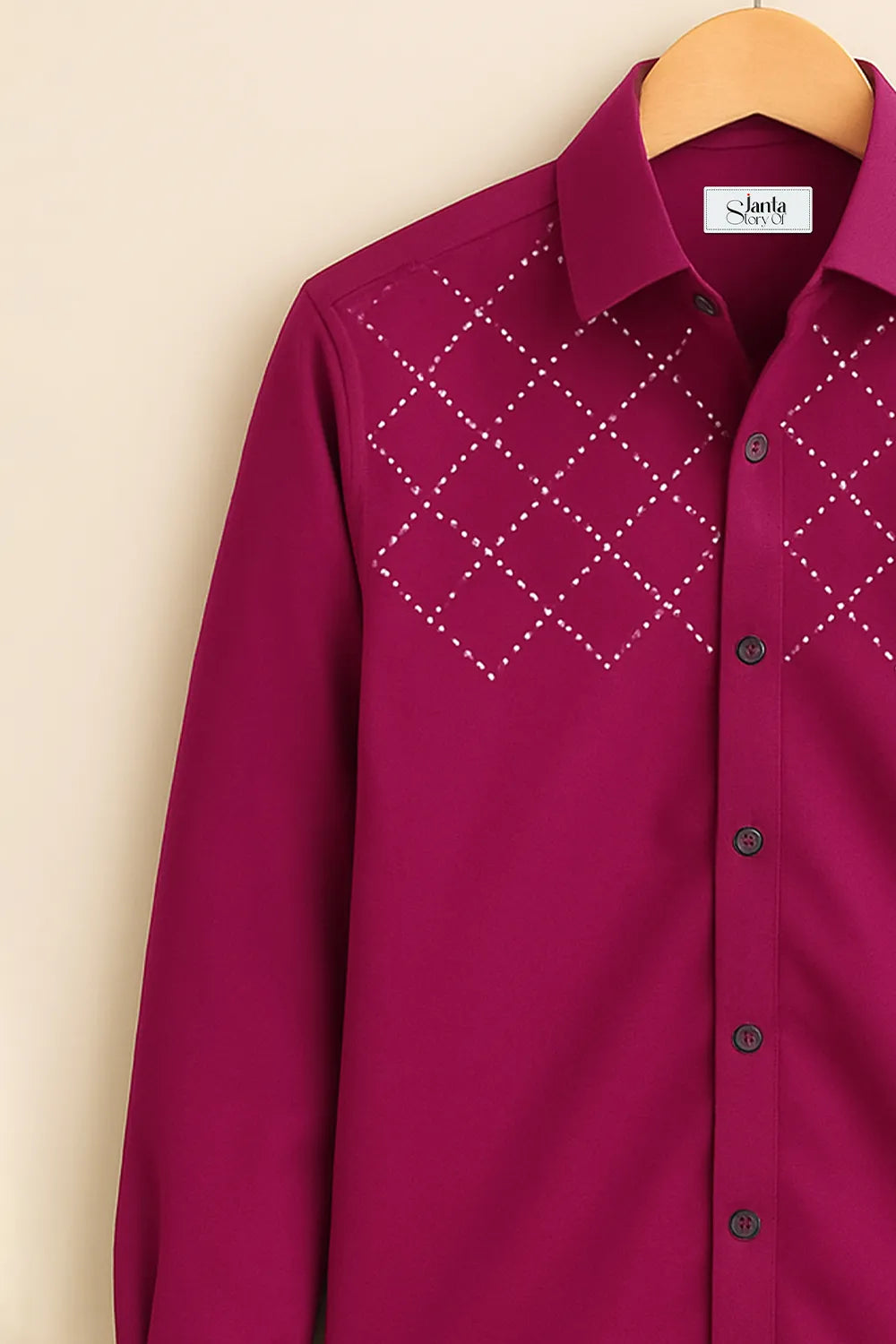 Men’s Classic Maroon Shirt with Subtle White Dot Embellishments