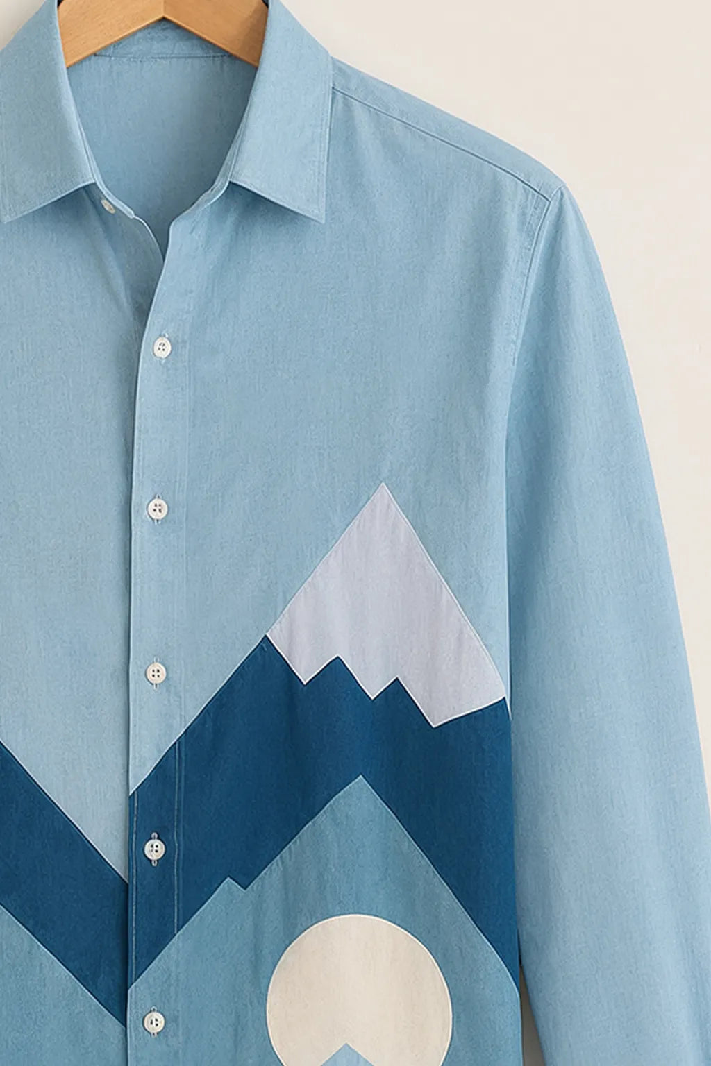 Men's Sky Blue Mountain Horizon Printed Shirt