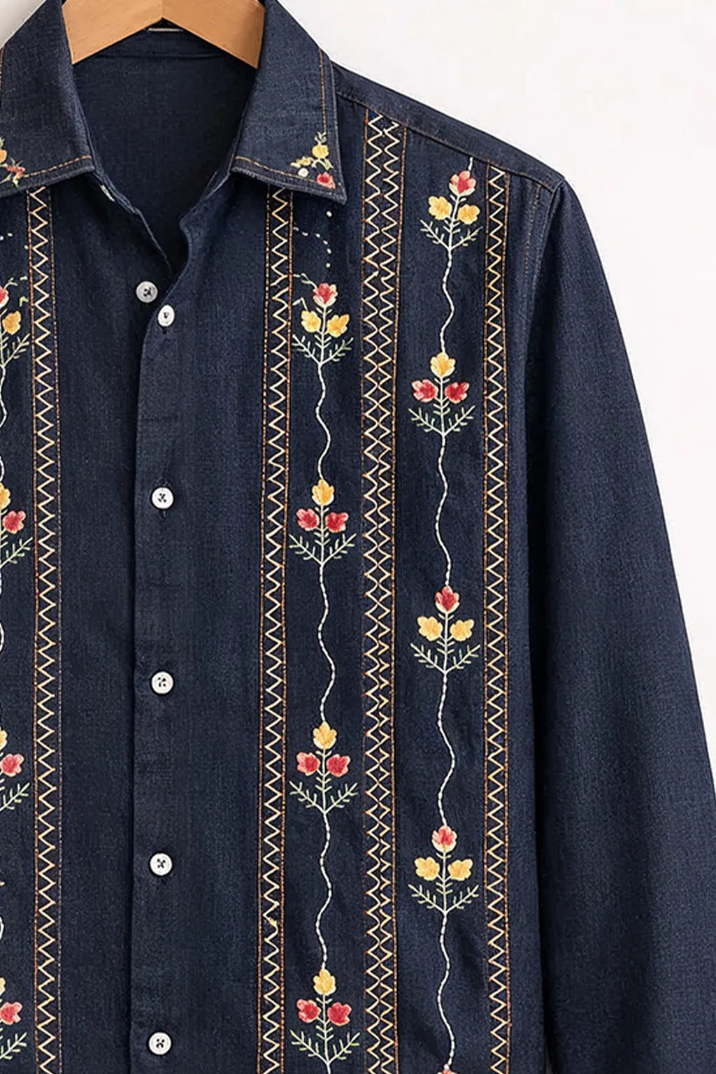 Indigo Bloom Embroidered Premium Shirt