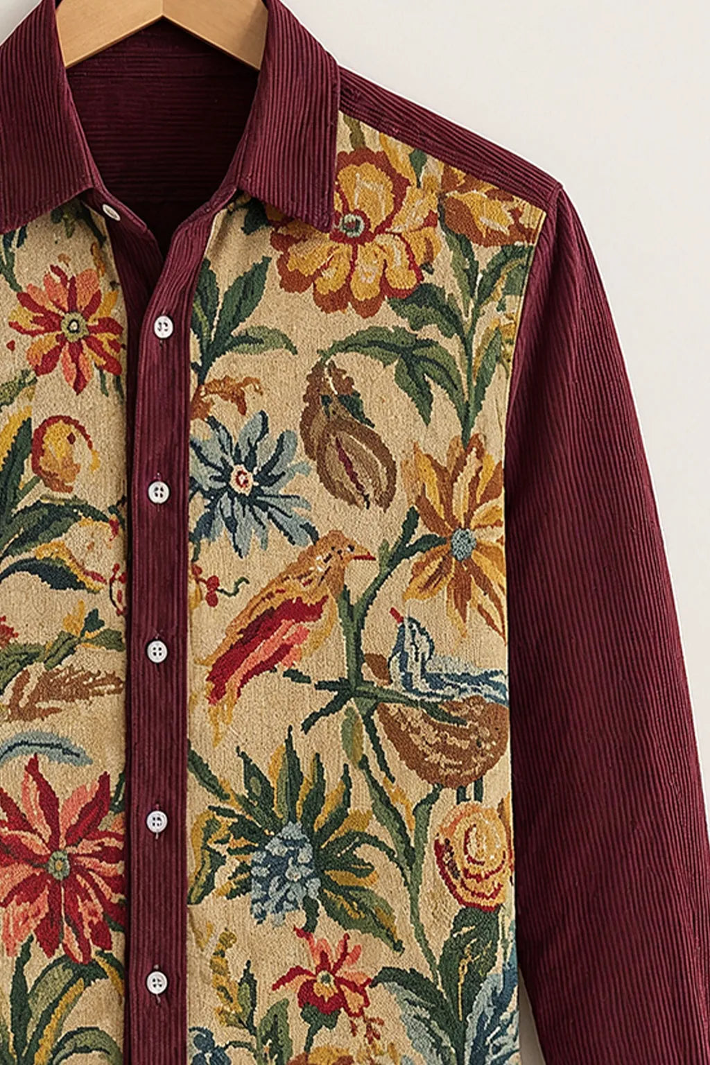 Men's Maroon Vintage Floral Tapestry Printed Shirt