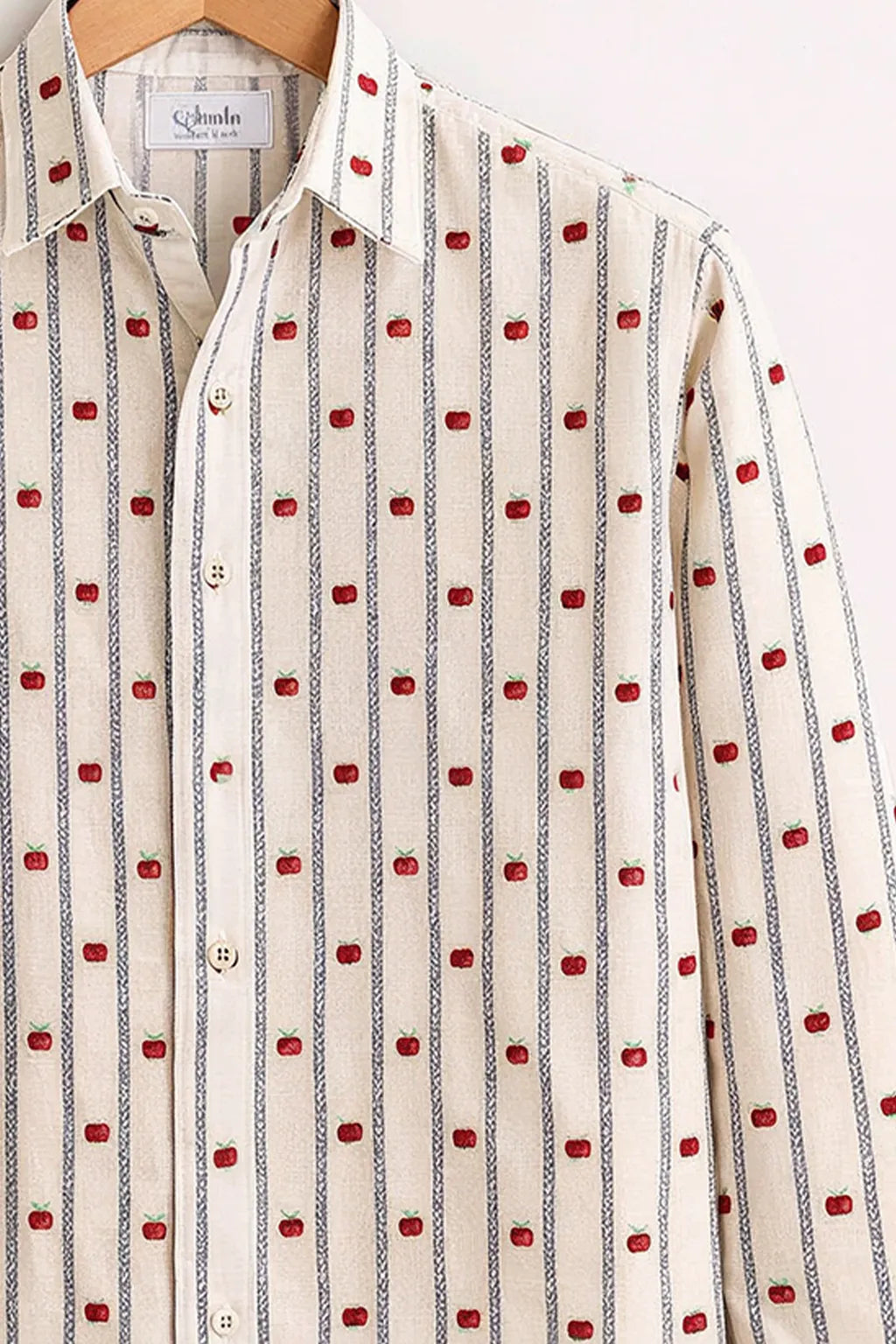 Apple Motif Vertical Stripe Cream Premium Shirt