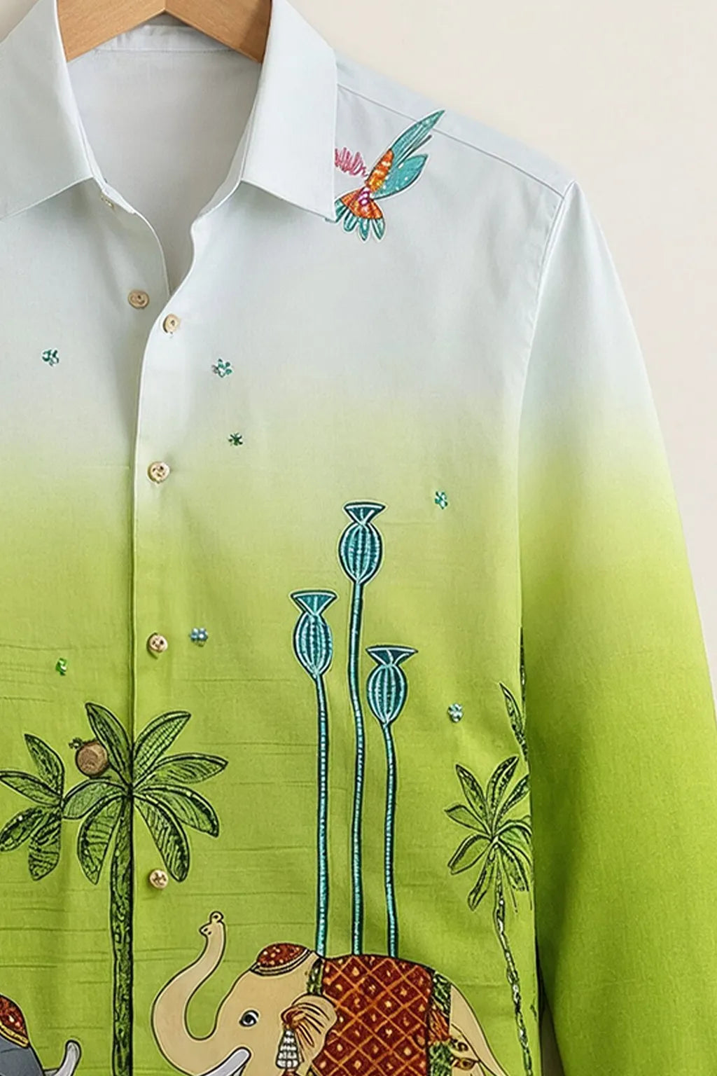 Men's Green Ombre Elephant Heritage Print Shirt
