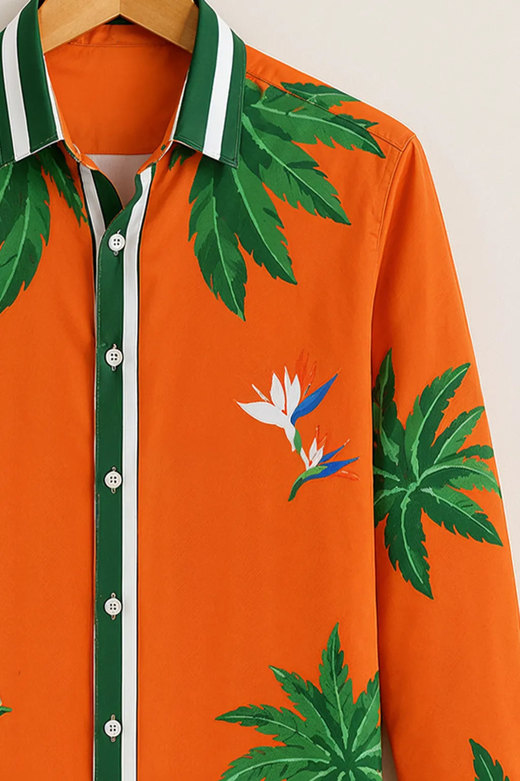 Men's Orange Tropical Palm Printed Shirt