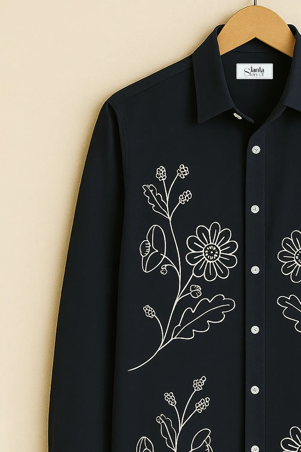 Men's Bloom Printed Black Shirt with Minimal Floral Design