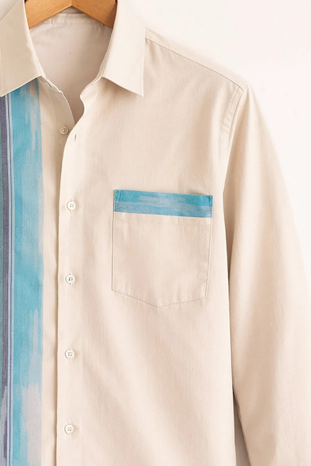 Men's Beige Multi-Stripe Panel Shirt