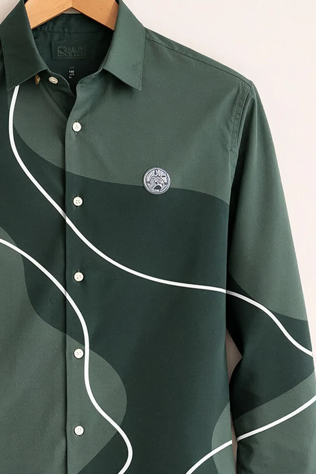 Abstract Wave Print Olive Green Premium Shirt