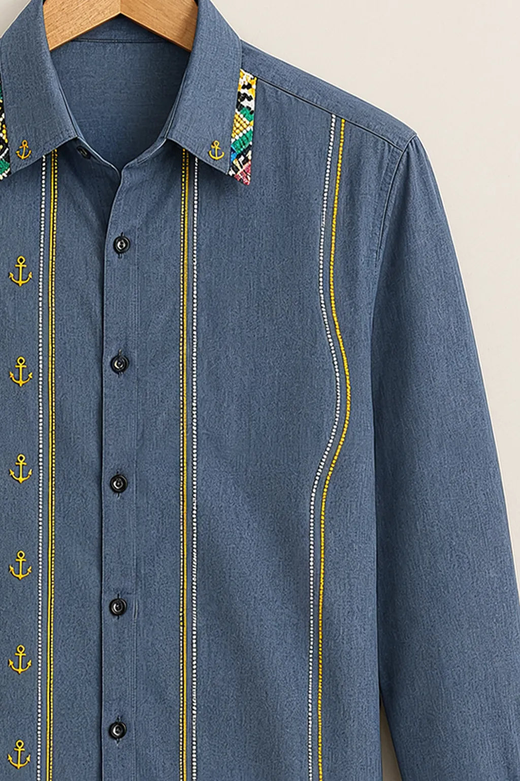 Men's Steel Blue Nautical Panel Printed Shirt