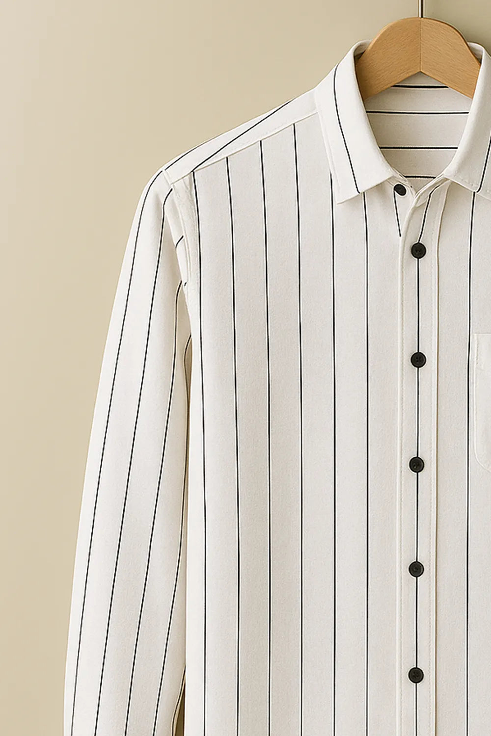 Men’s White Shirt with Classic Black Vertical Pinstripes