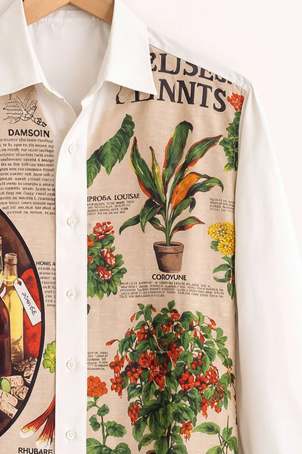 White Vintage Botanical Wine Art Print Shirt