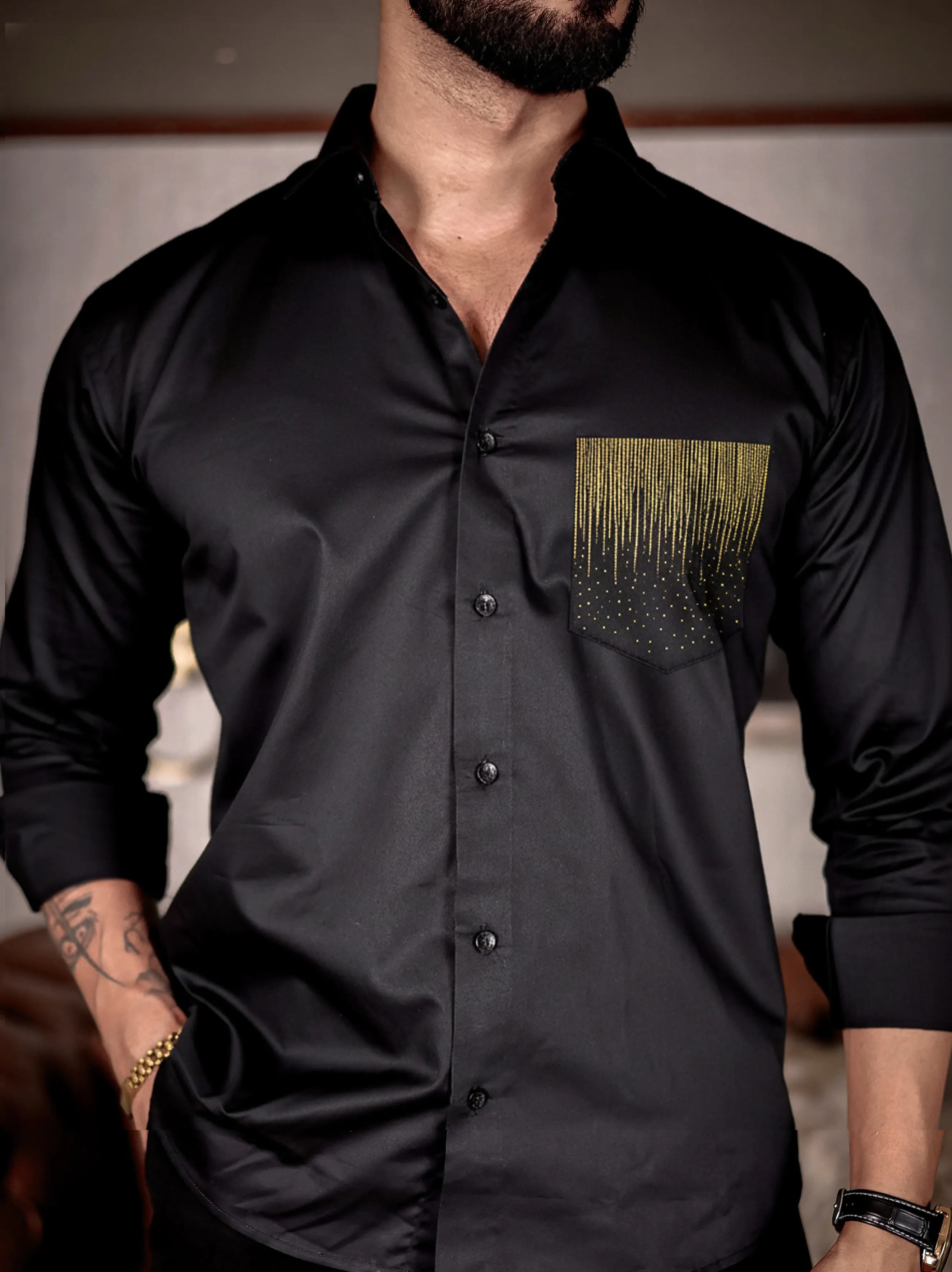 Black Royale with Gold Embellished Pocket Work