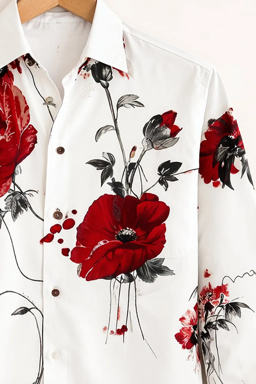 Men's White Red Floral Print Shirt