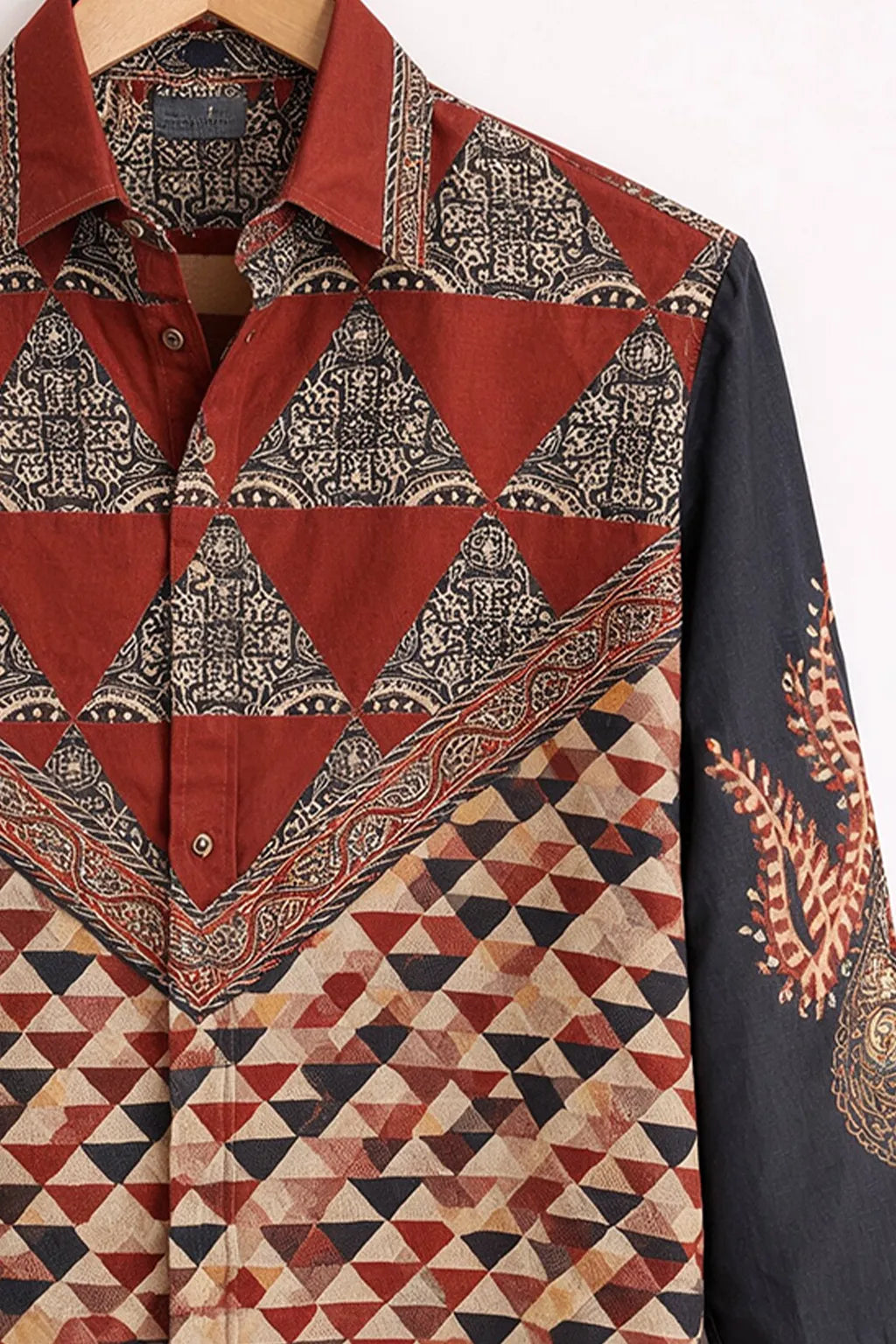 Rust Tribal Geometric Patchwork Shirt