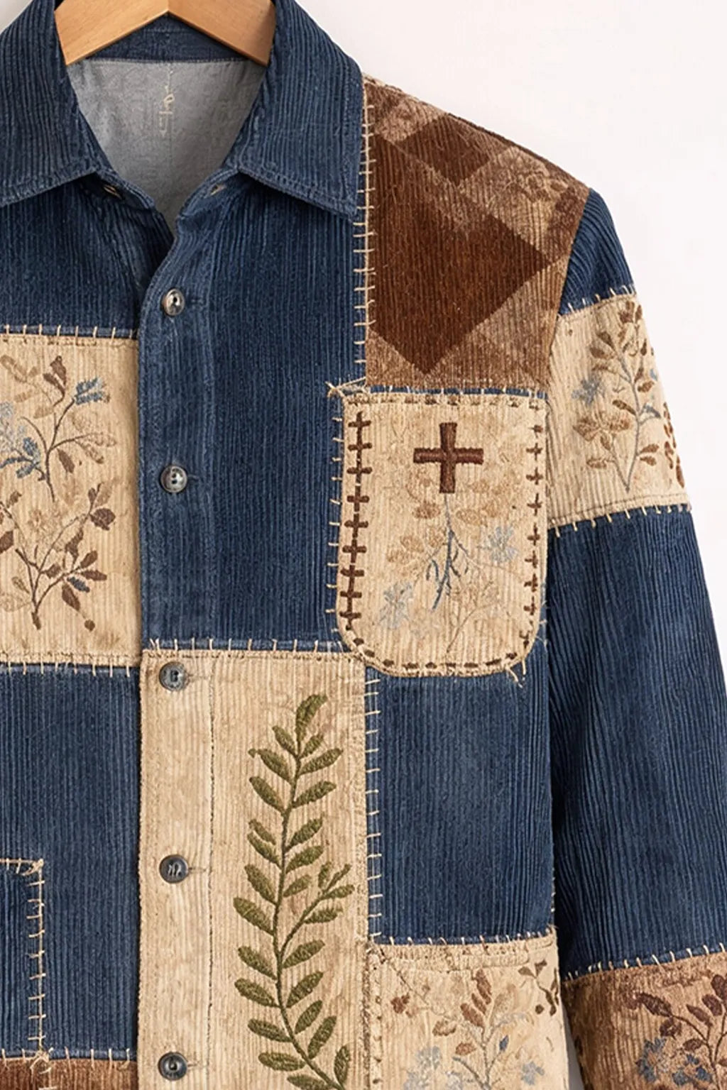 Men's Indigo Patchwork Corduroy Shirt