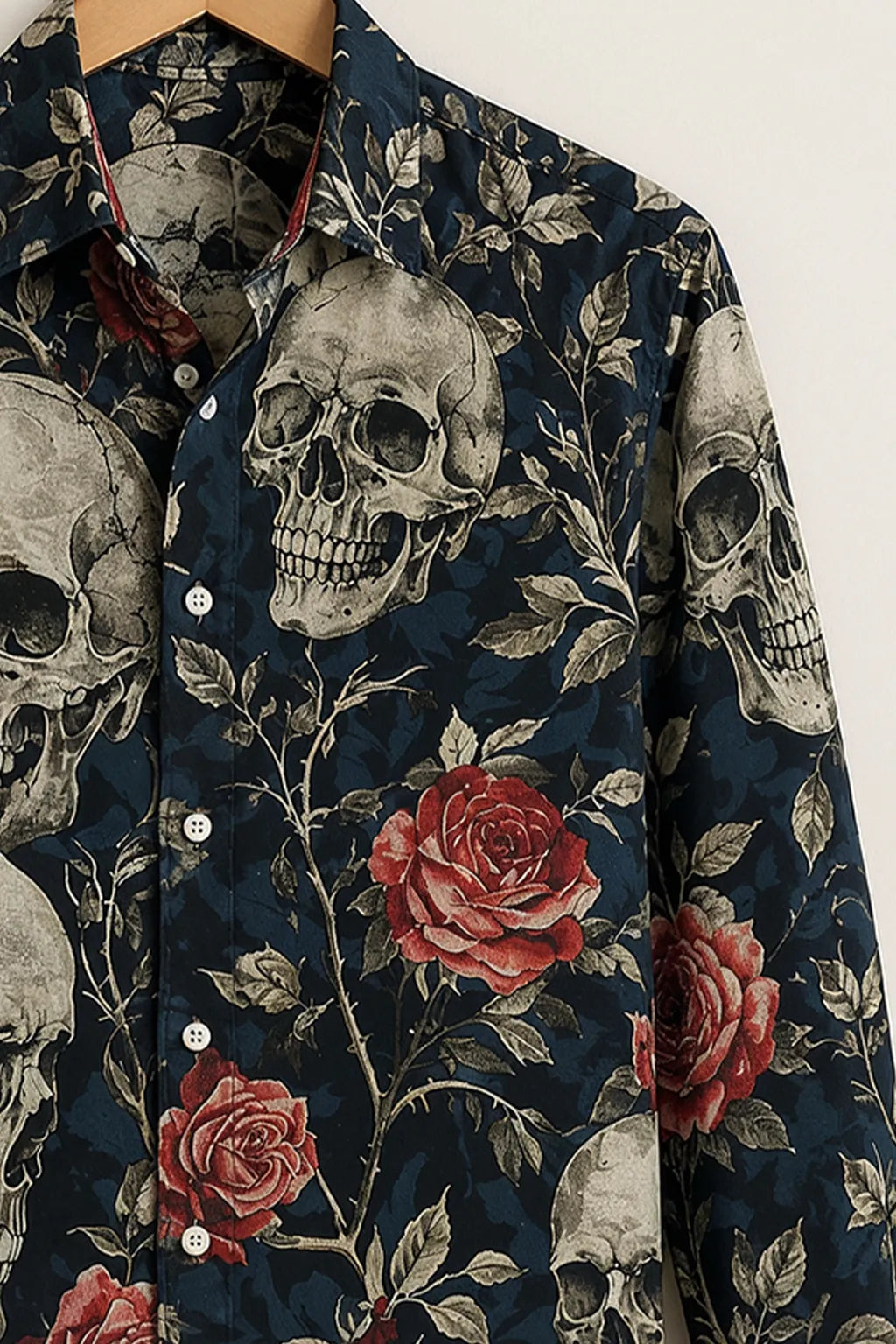 Men's Gothic Skull Rose Printed Shirt